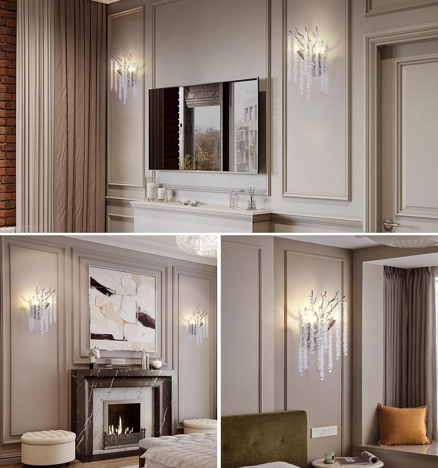Snow Tree Crystal Silver Wall Sconce 10"H-Fullstarlighting