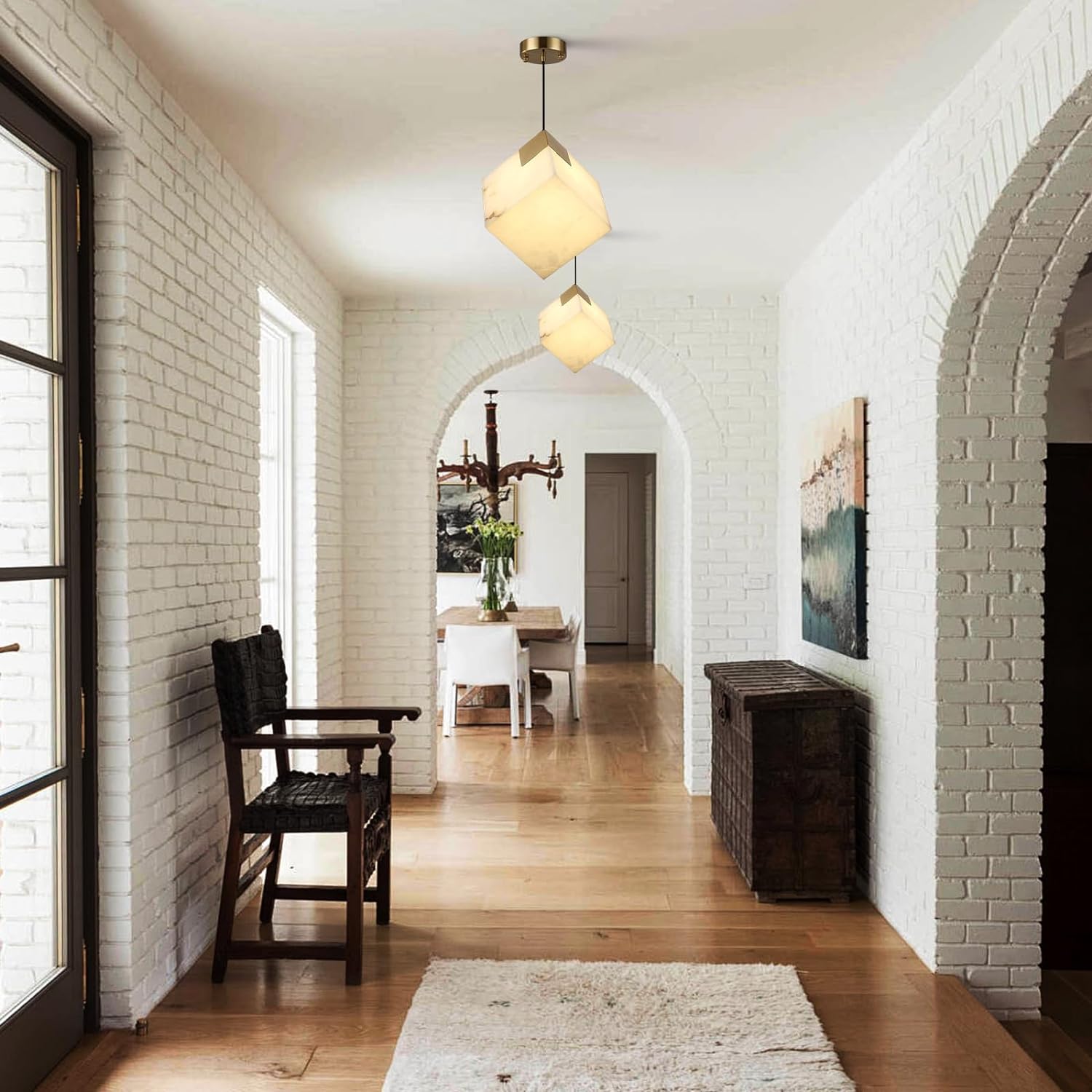 Square Cube Alabaster Pendant Lights-Fullstarlighting