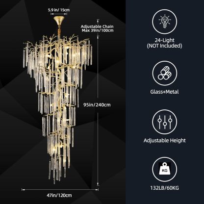 Ice Strip Modern Crystal Tree Branch Staircase Chandelier 95"-Fullstarlighting