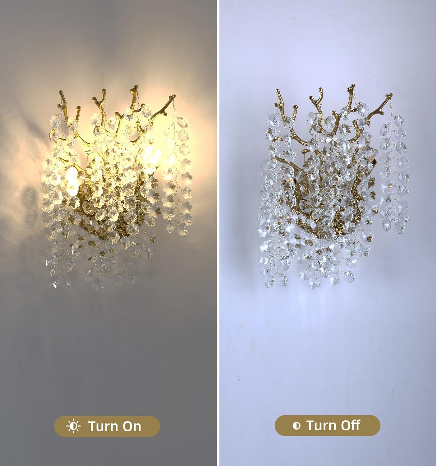 Snow Tree Branch Crystal Gold/Silver Wall Sconce-Fullstarlighting