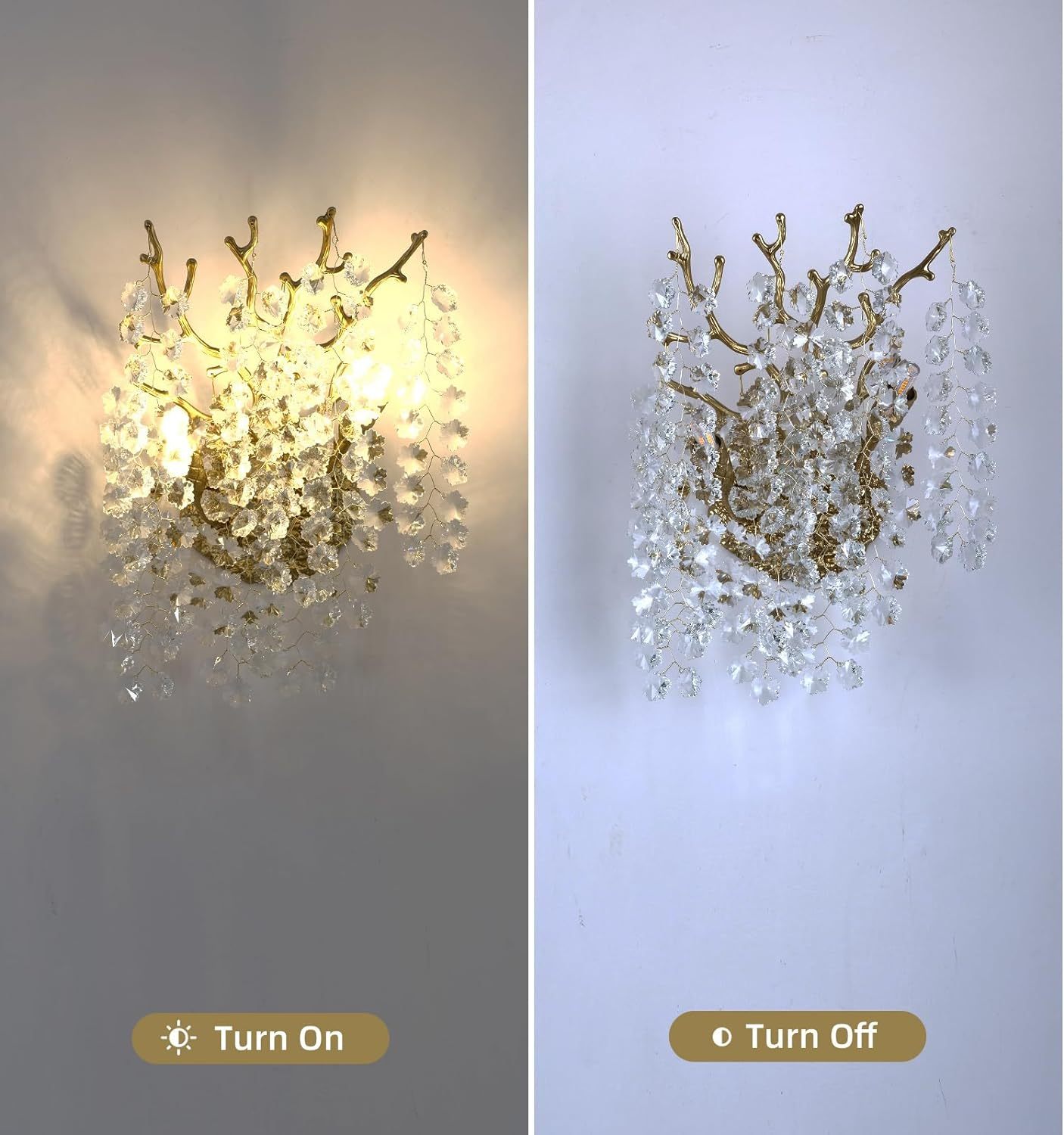 Snow Tree Branch Crystal Gold/Silver Wall Sconce-Fullstarlighting