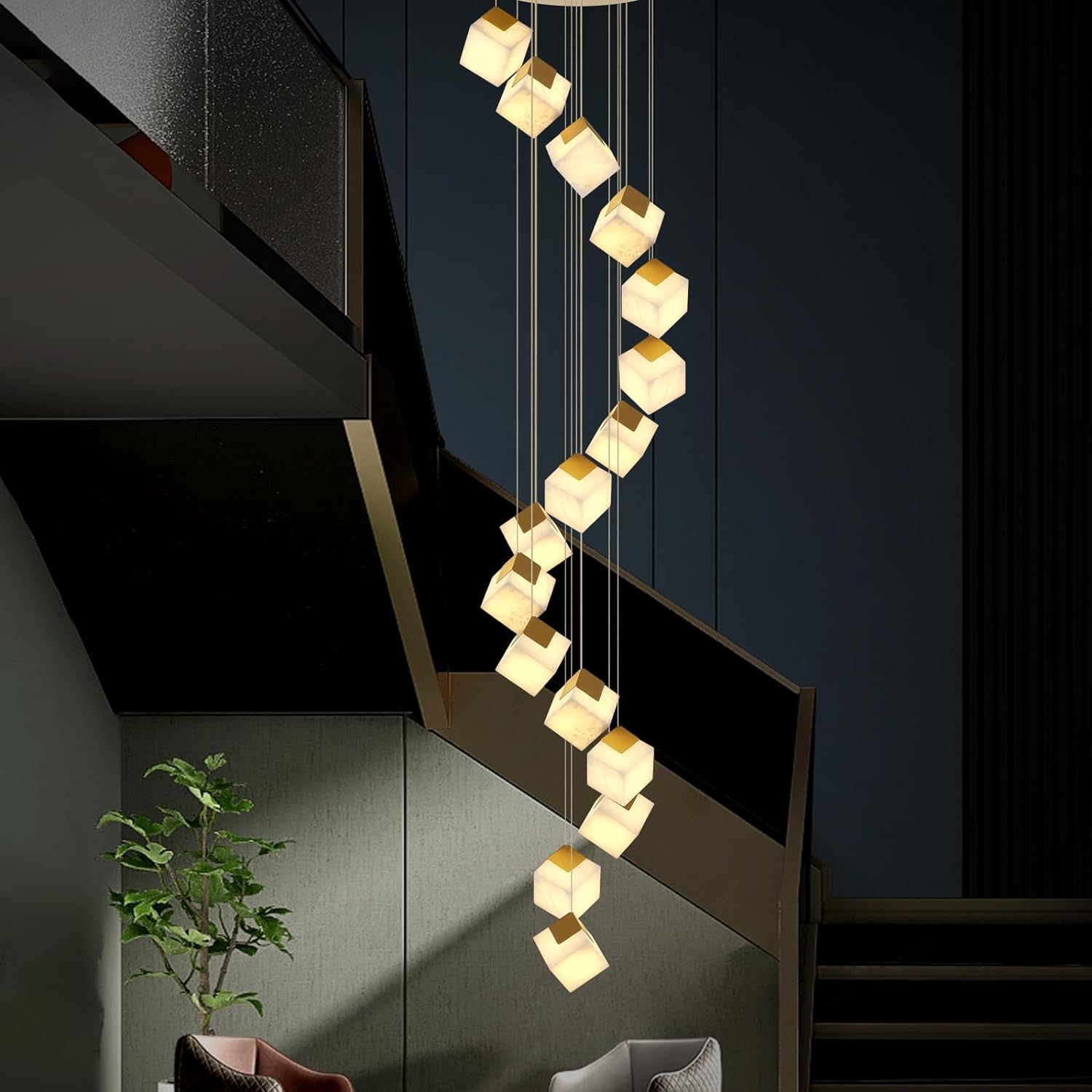 Square Cube Alabaster Pendant Lights-Fullstarlighting