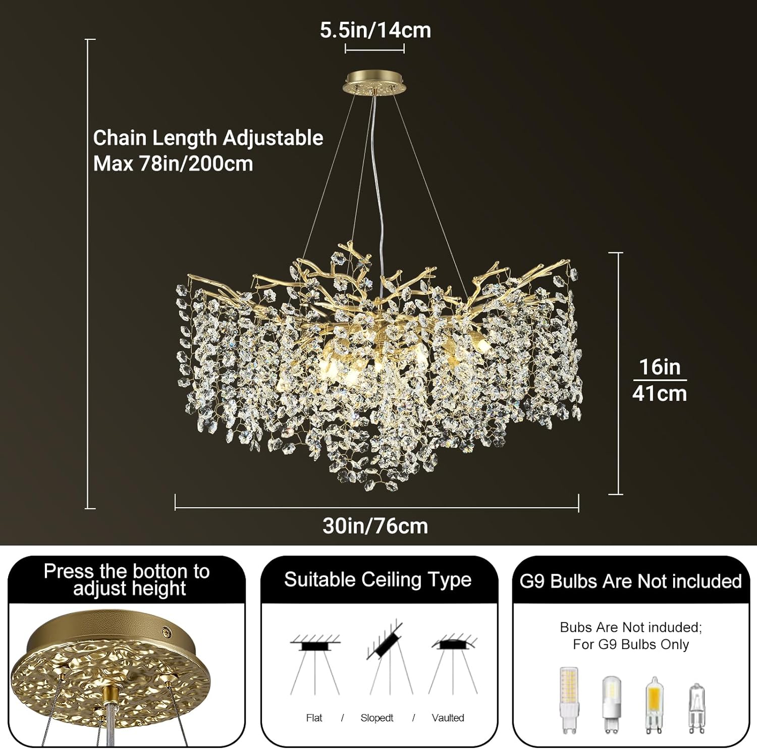 Snow Tree Branch Crystal Chandelier for All Rooms 30" 40" 55"-Fullstarlighting