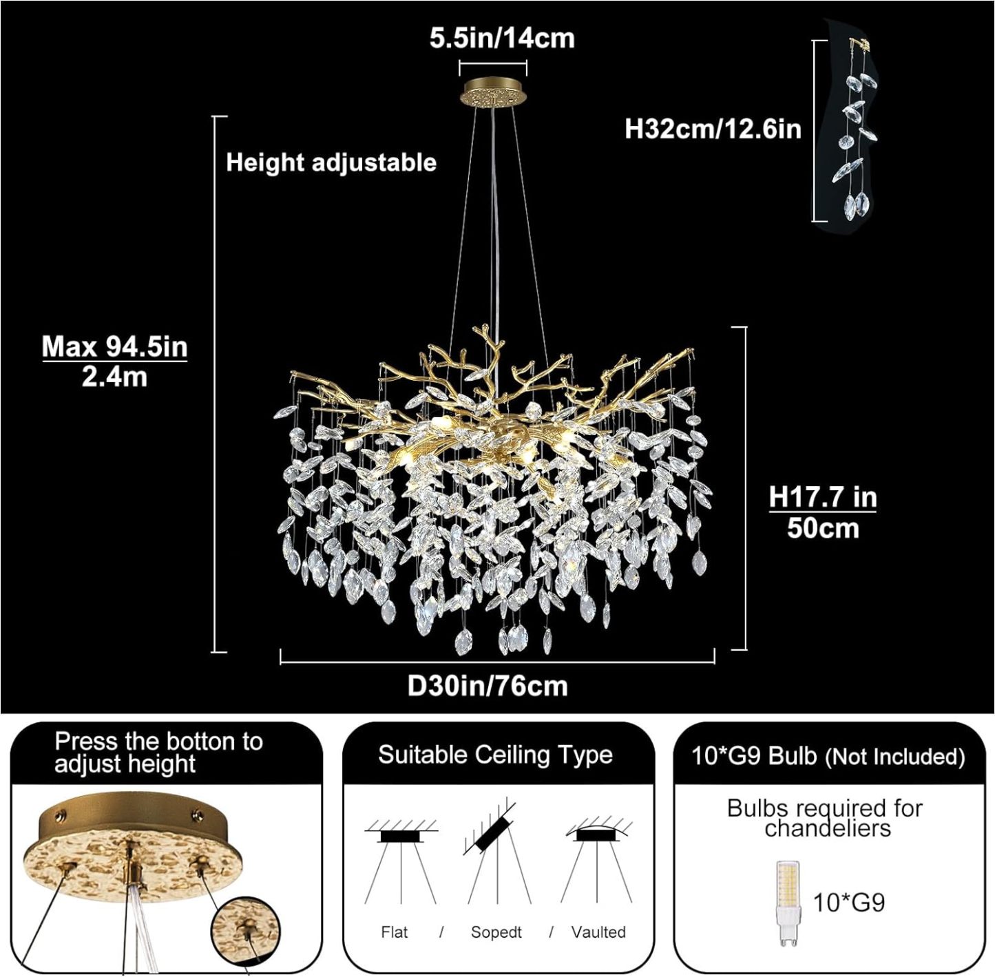 Ice Eye Modern Crystal Tree Branch Round Chandelier for All Rooms 30" 40" 48"-Fullstarlighting