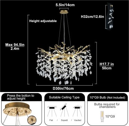 Ice Eye Modern Crystal Tree Branch Round Chandelier for All Rooms 30" 40" 48"-Fullstarlighting