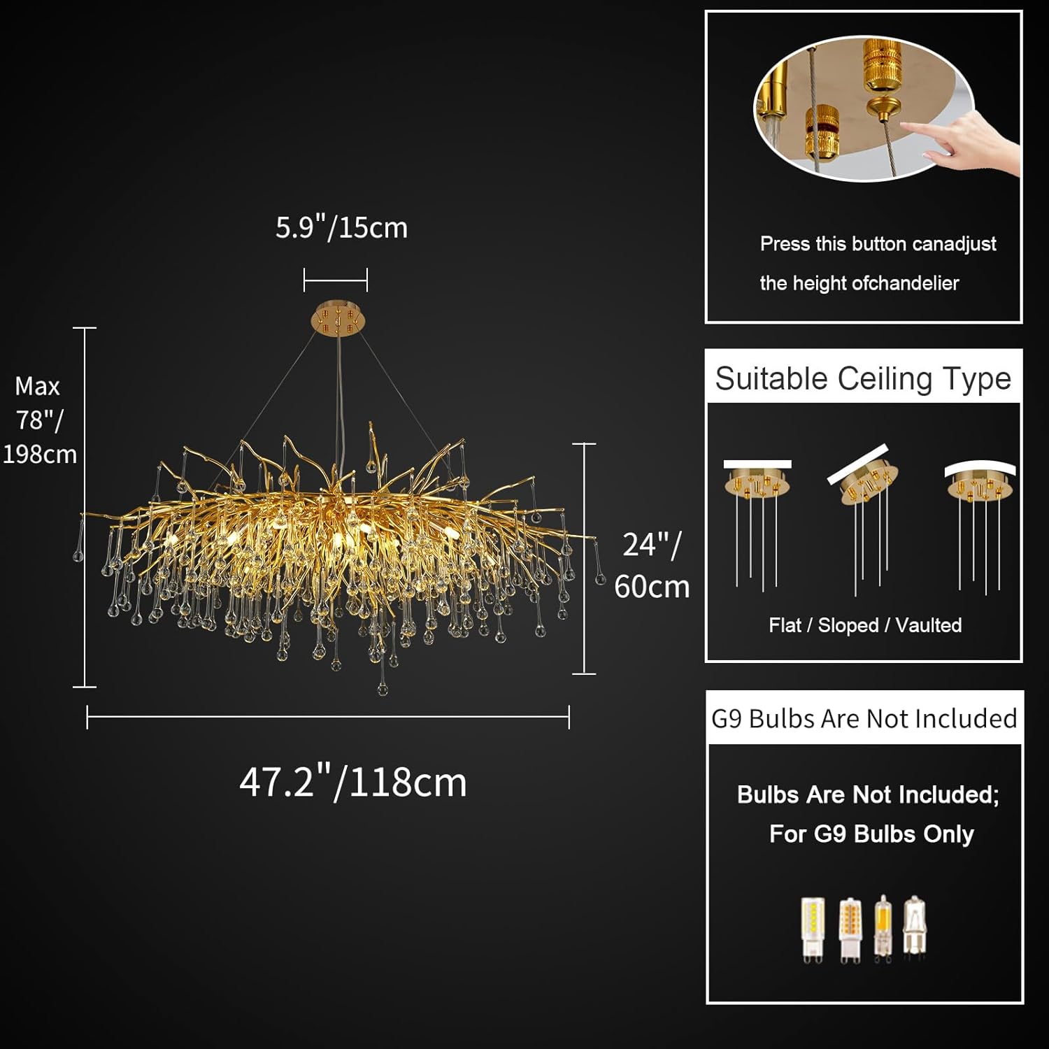 Raindrop Tree Branch Chandelier 23" 47"-Fullstarlighting