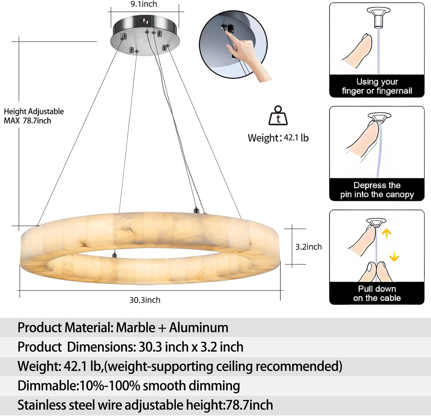 Alabaster Ring Chandelier 30"-Fullstarlighting