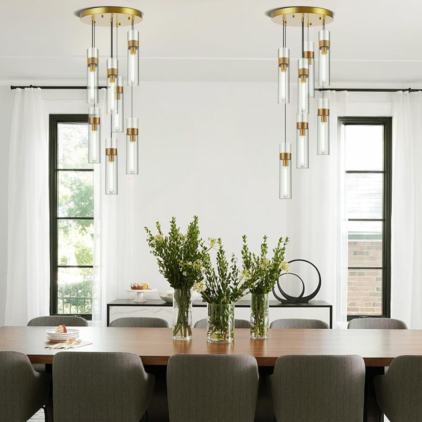 Glass Tube Brass Pendant Lights 1 Light/7 Lights-Fullstarlighting
