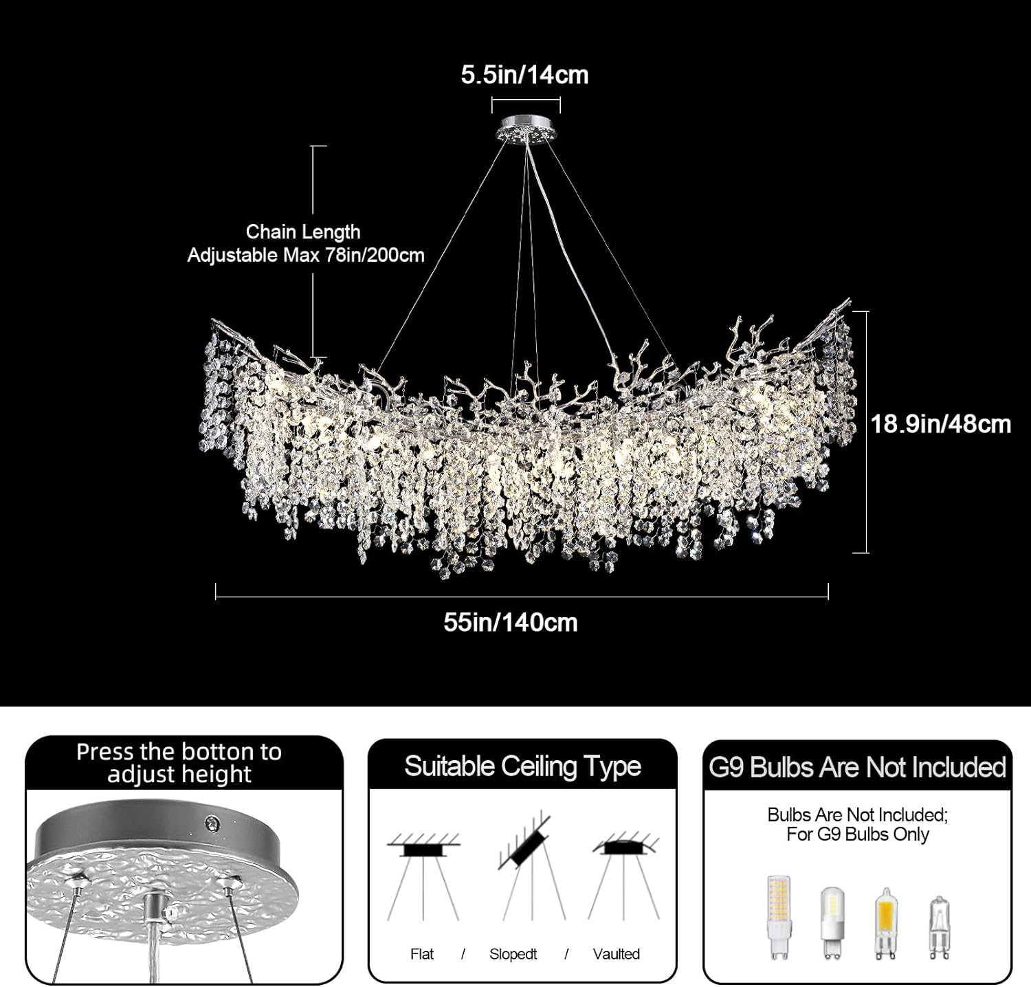 Snow Tree Branch Crystal Chandelier for All Rooms 30" 40" 55"-Fullstarlighting