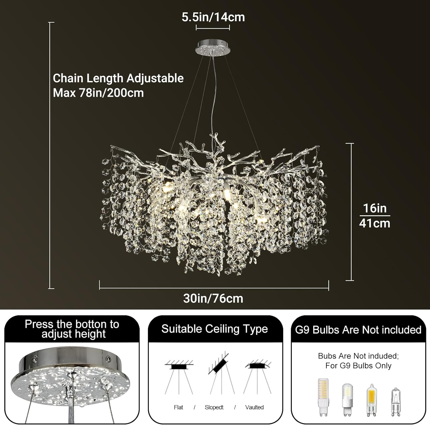 Snow Tree Branch Crystal Chandelier for All Rooms 30" 40" 55"-Fullstarlighting