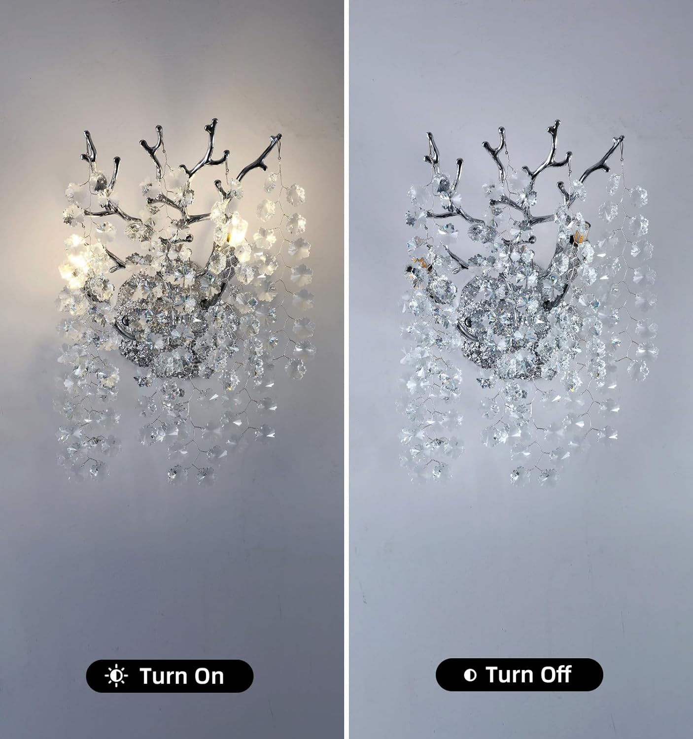 Snow Tree Branch Crystal Gold/Silver Wall Sconce-Fullstarlighting