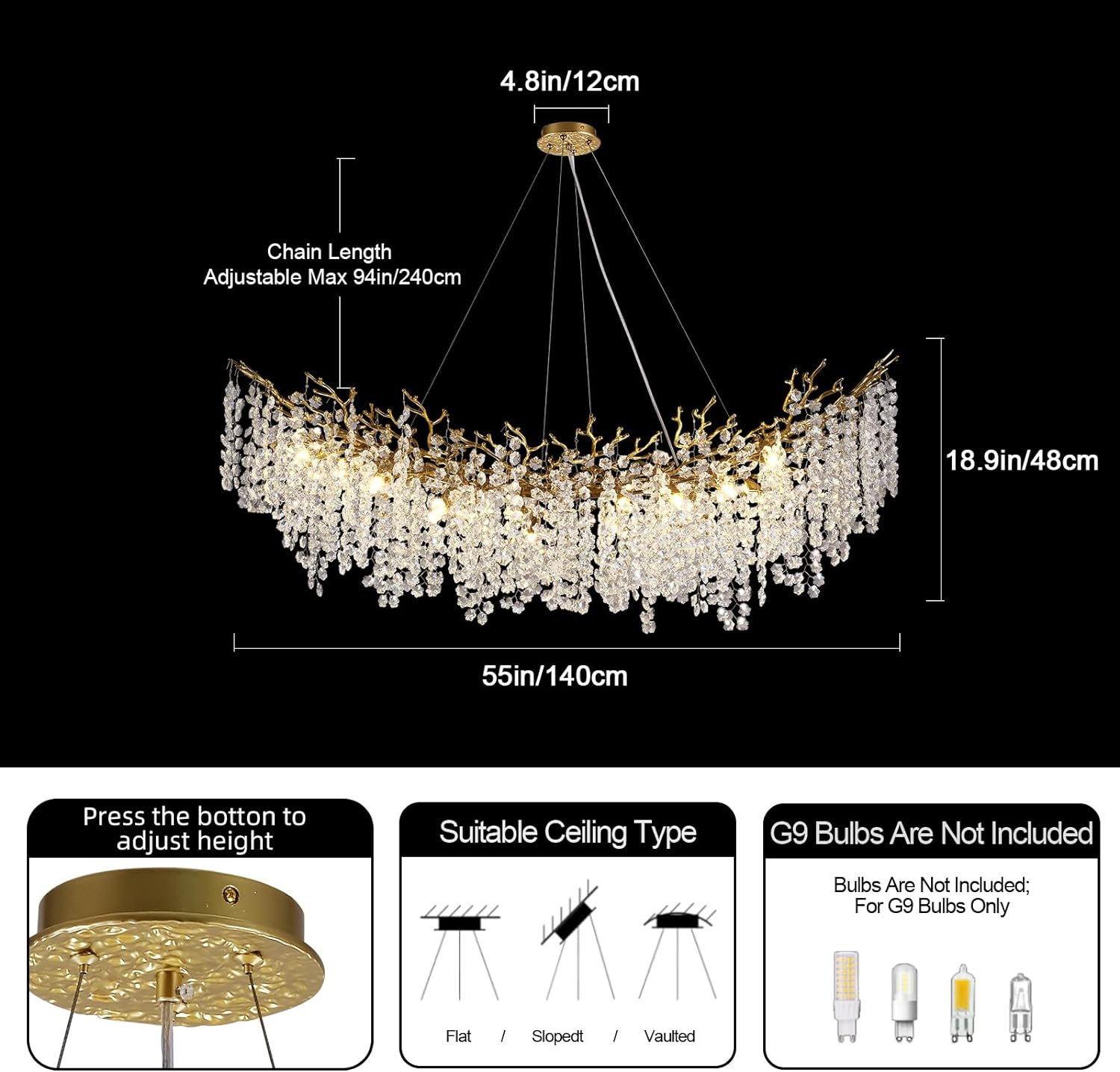Snow Tree Branch Crystal Chandelier for All Rooms 30" 40" 55"-Fullstarlighting