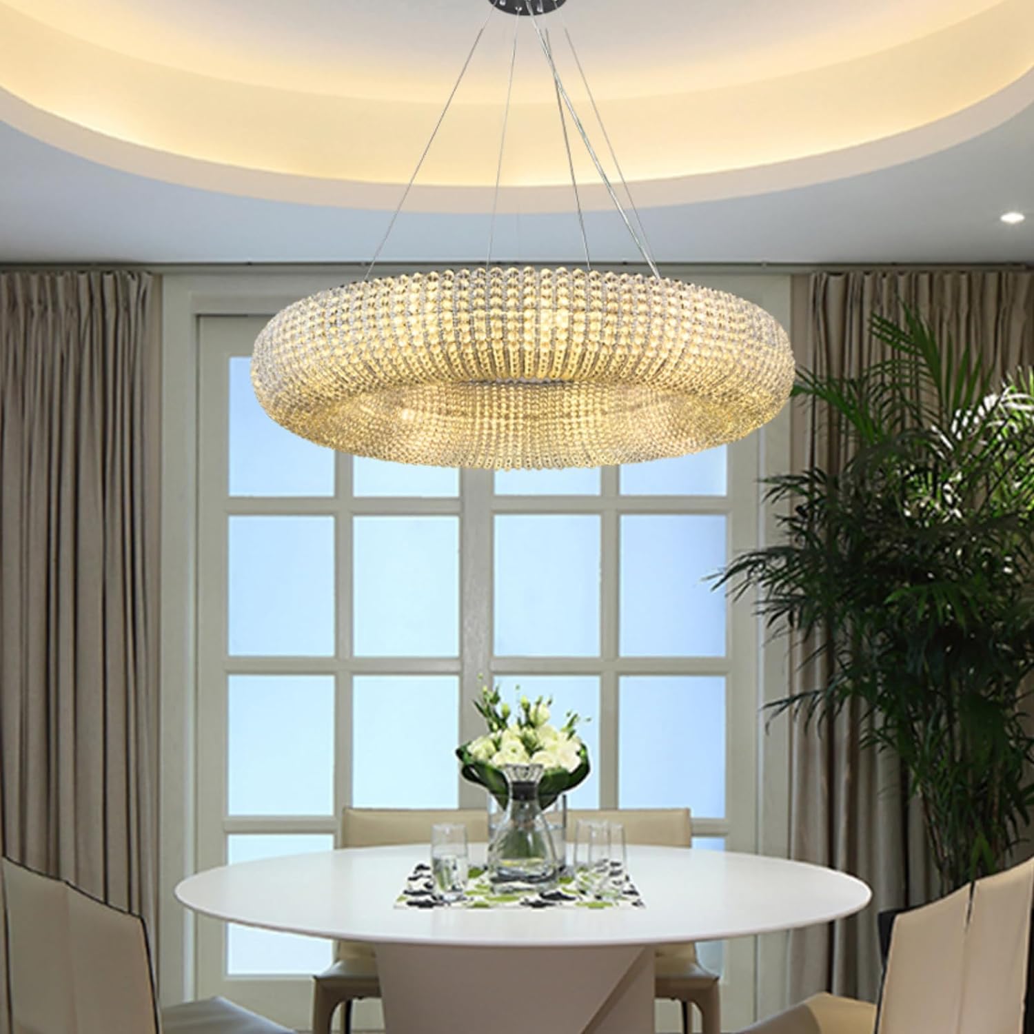 K9 Grey/Clear Crystal Beads Round Pendant Chandelier D31.5"-Fullstarlighting