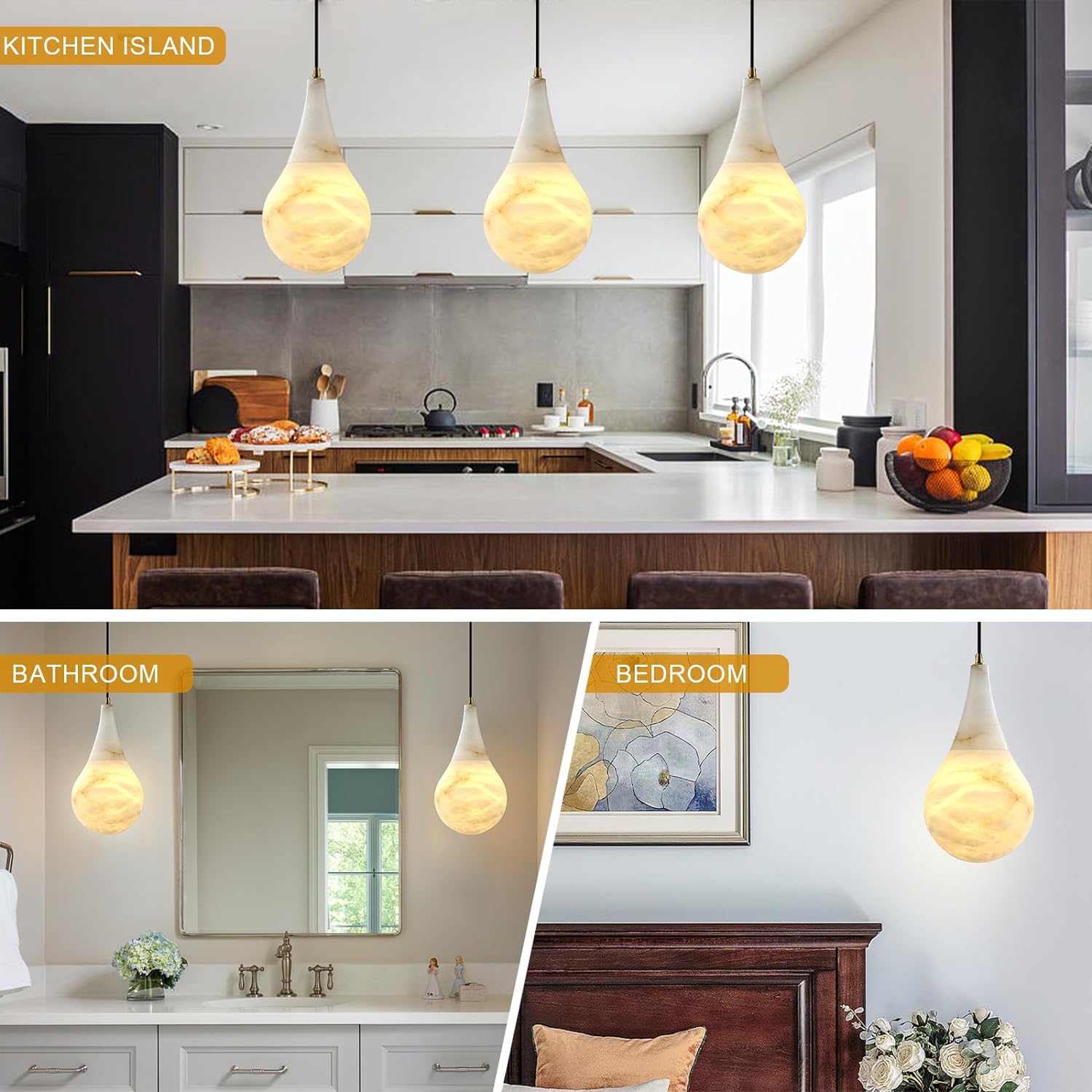 Capsule/Bilayer/Raindrop Type Alabaster Marble Modern Pendant for All Scene-Fullstarlighting