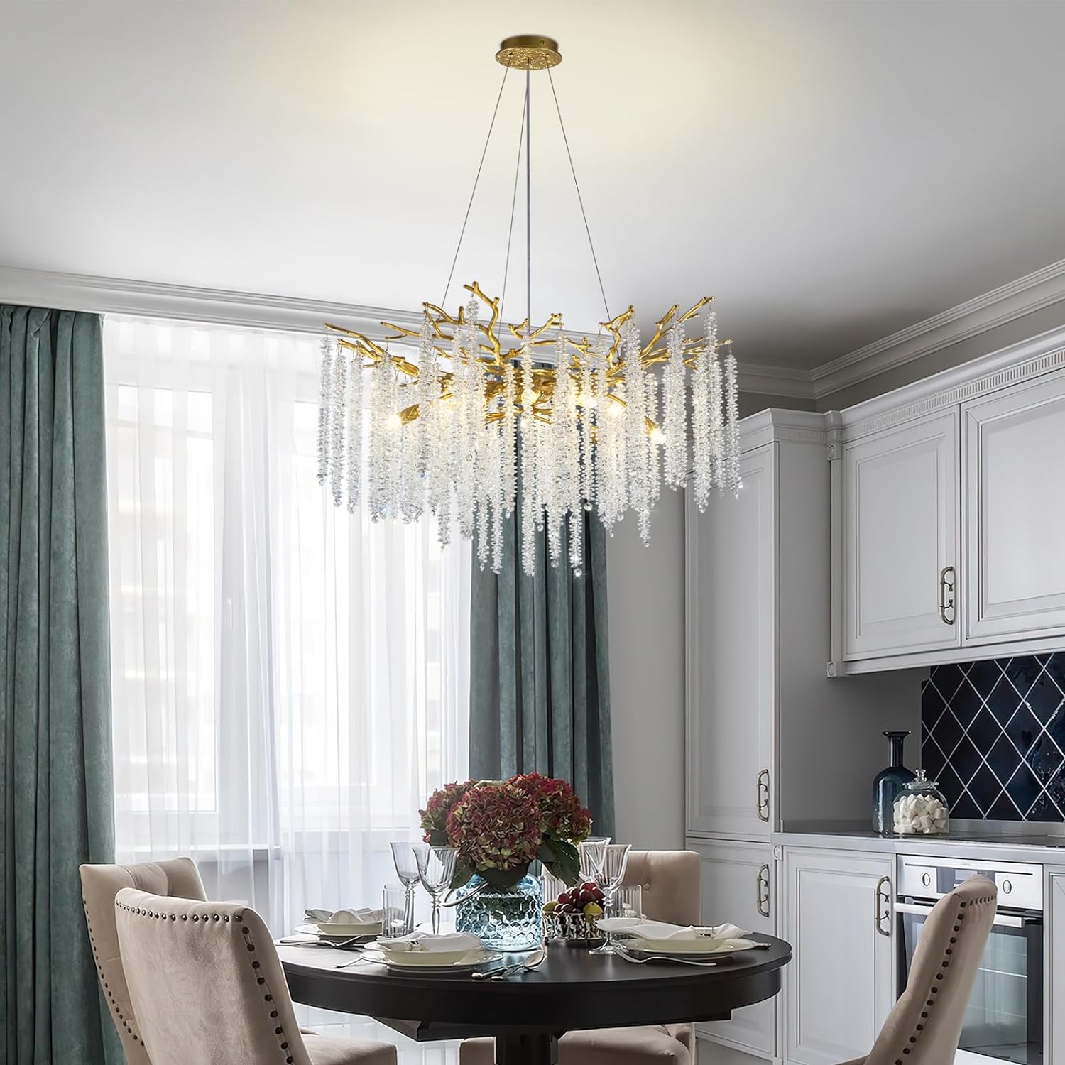 Snow Tree Branch Crystal Gold Chandeliers for All Rooms 30''-Fullstarlighting