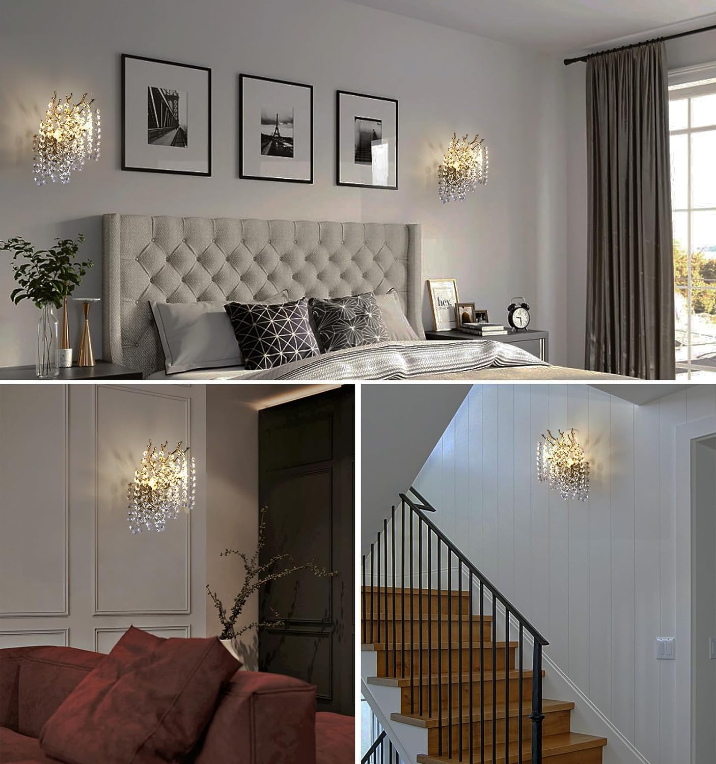 Snow Tree Branch Crystal Gold/Silver Wall Sconce-Fullstarlighting
