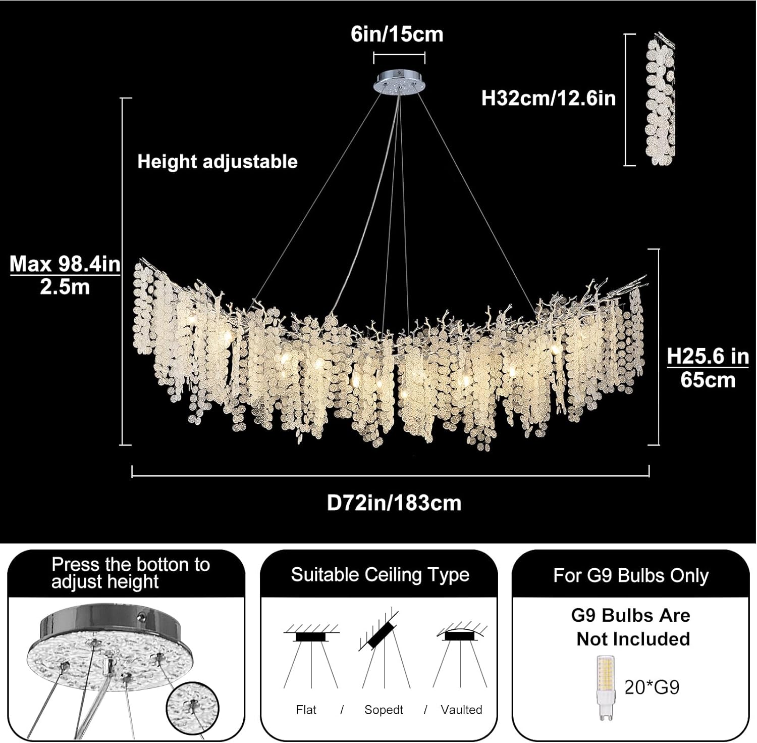 Coin Type Crystal Tree Branch Linear Chandelier 72"-Fullstarlighting