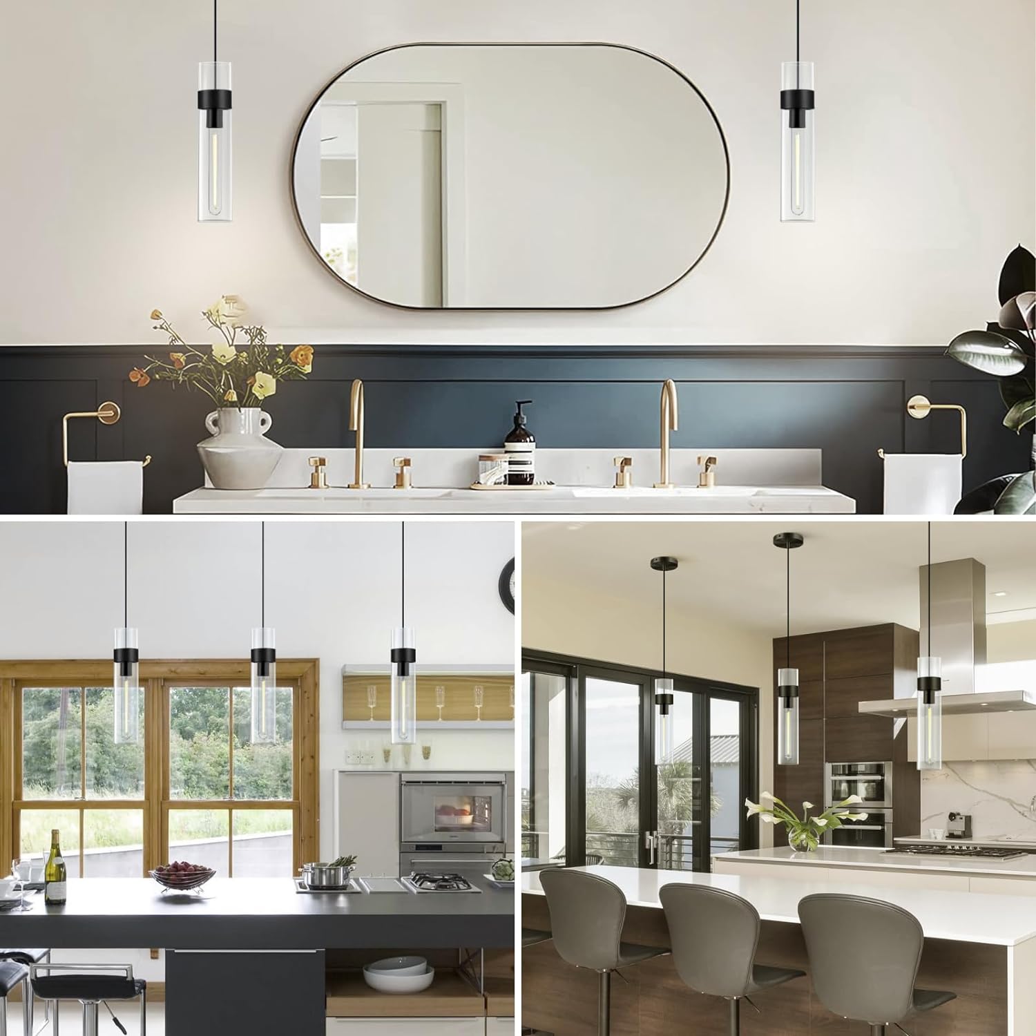 Glass Tube Brass Pendant Lights 1 Light/7 Lights-Fullstarlighting