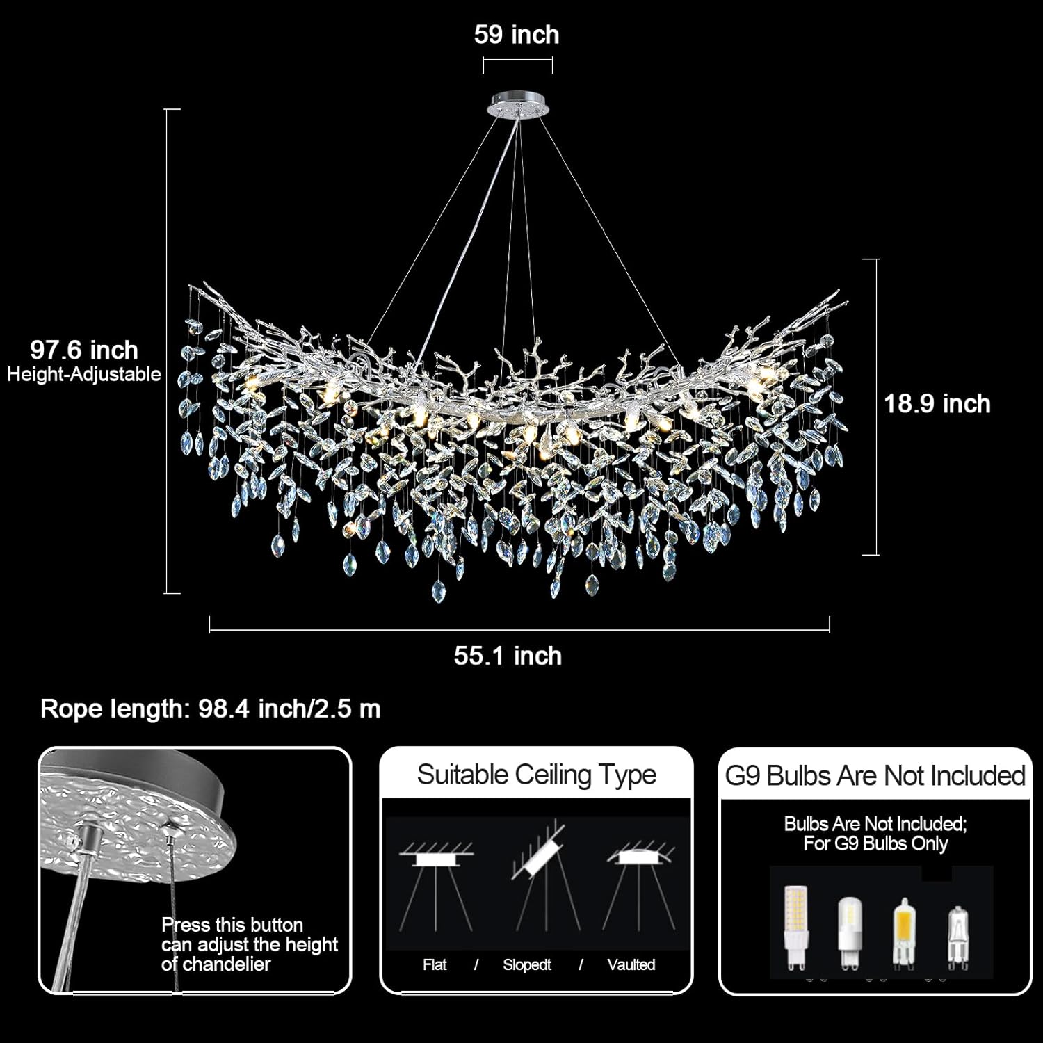 Ice Eye Modern Crystal Tree Branch Round Chandelier for All Rooms 30" 40" 48"-Fullstarlighting