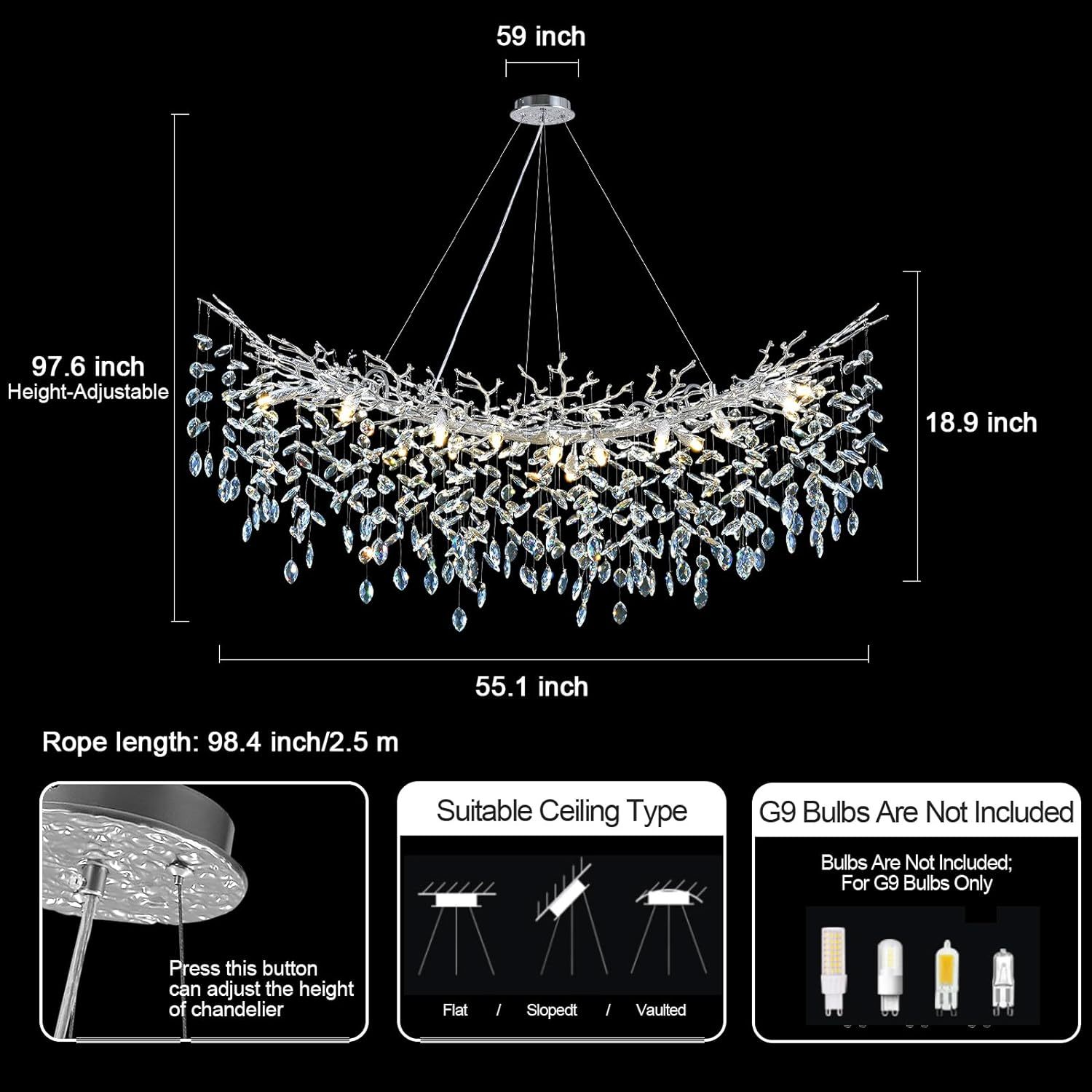 Ice Eye Modern Crystal Tree Branch Round Chandelier for All Rooms 30" 40" 48"-Fullstarlighting