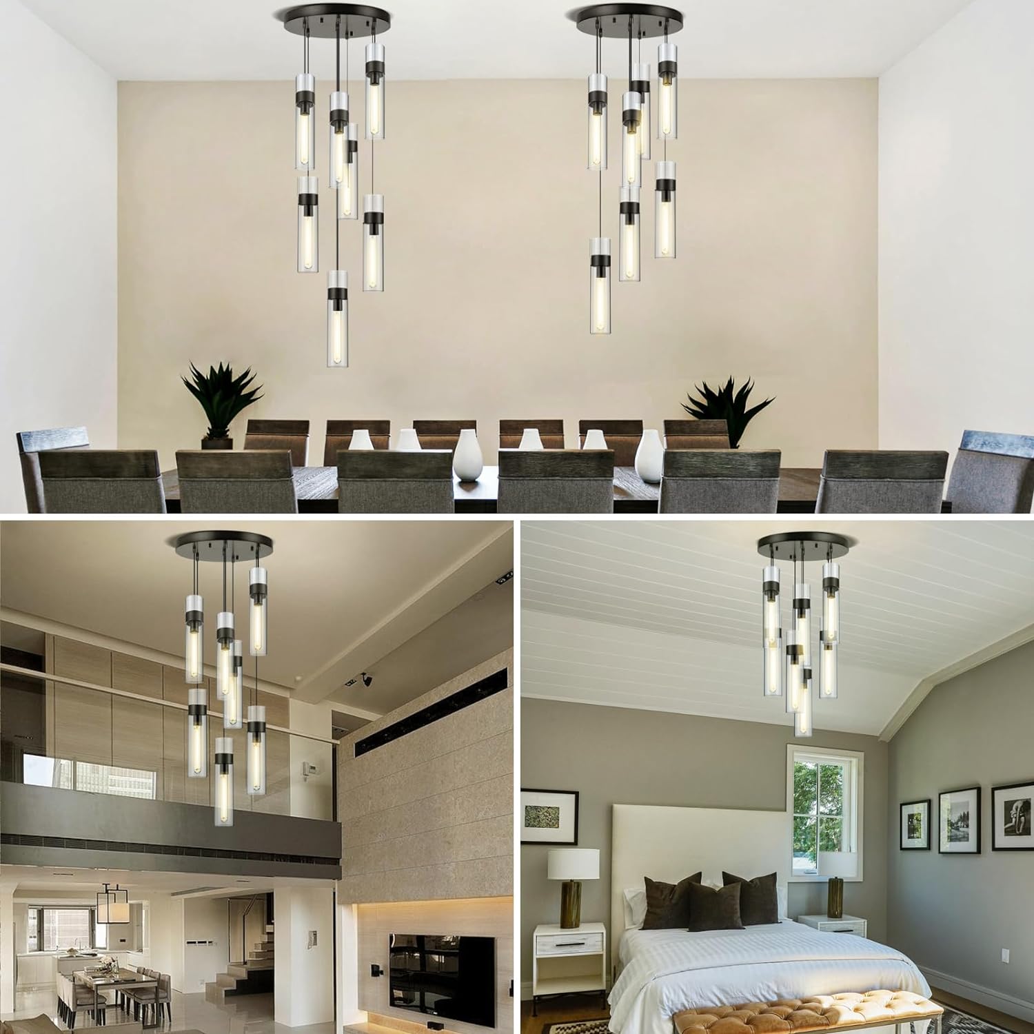 Glass Tube Brass Pendant Lights 1 Light/7 Lights-Fullstarlighting
