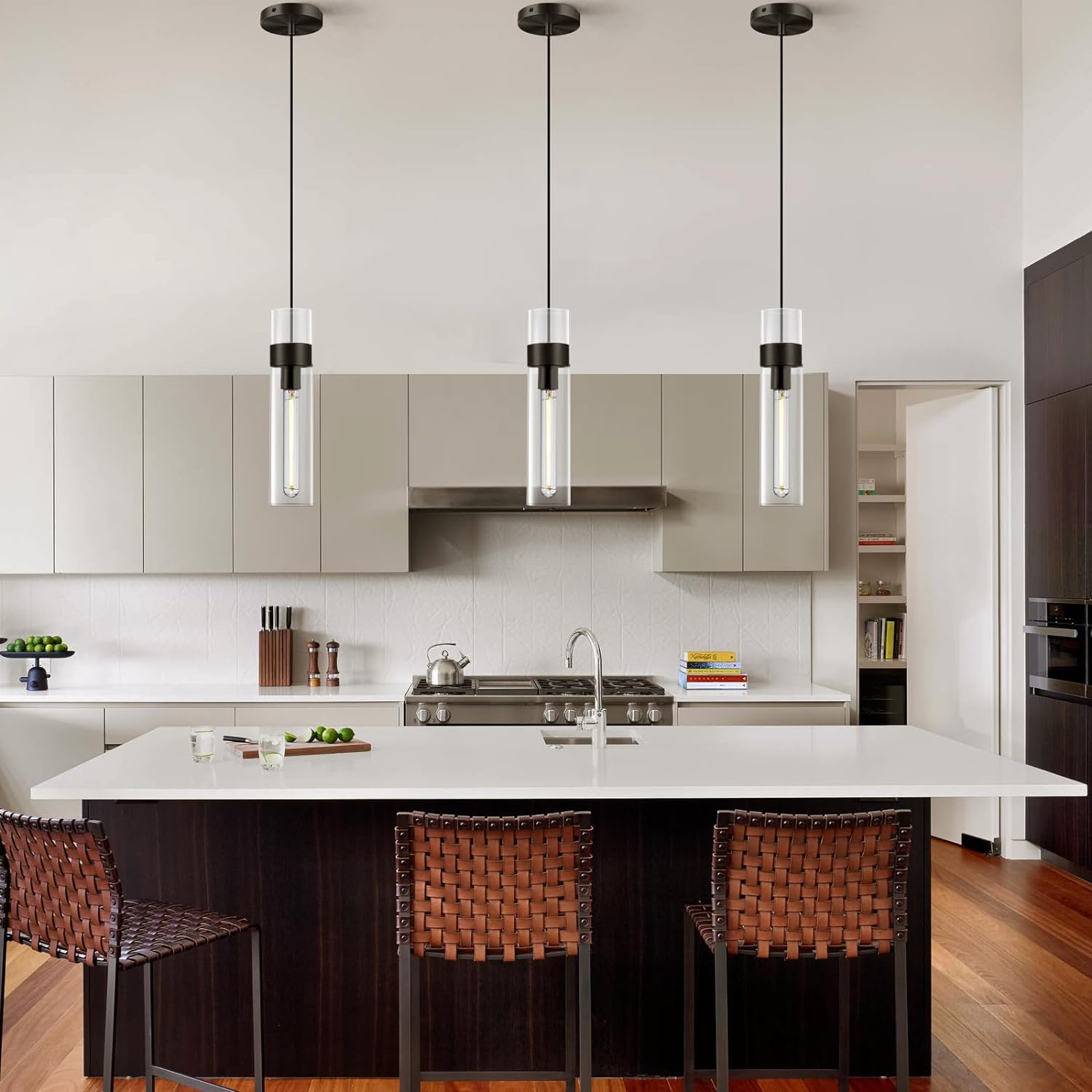 Glass Tube Brass Pendant Lights 1 Light/7 Lights-Fullstarlighting