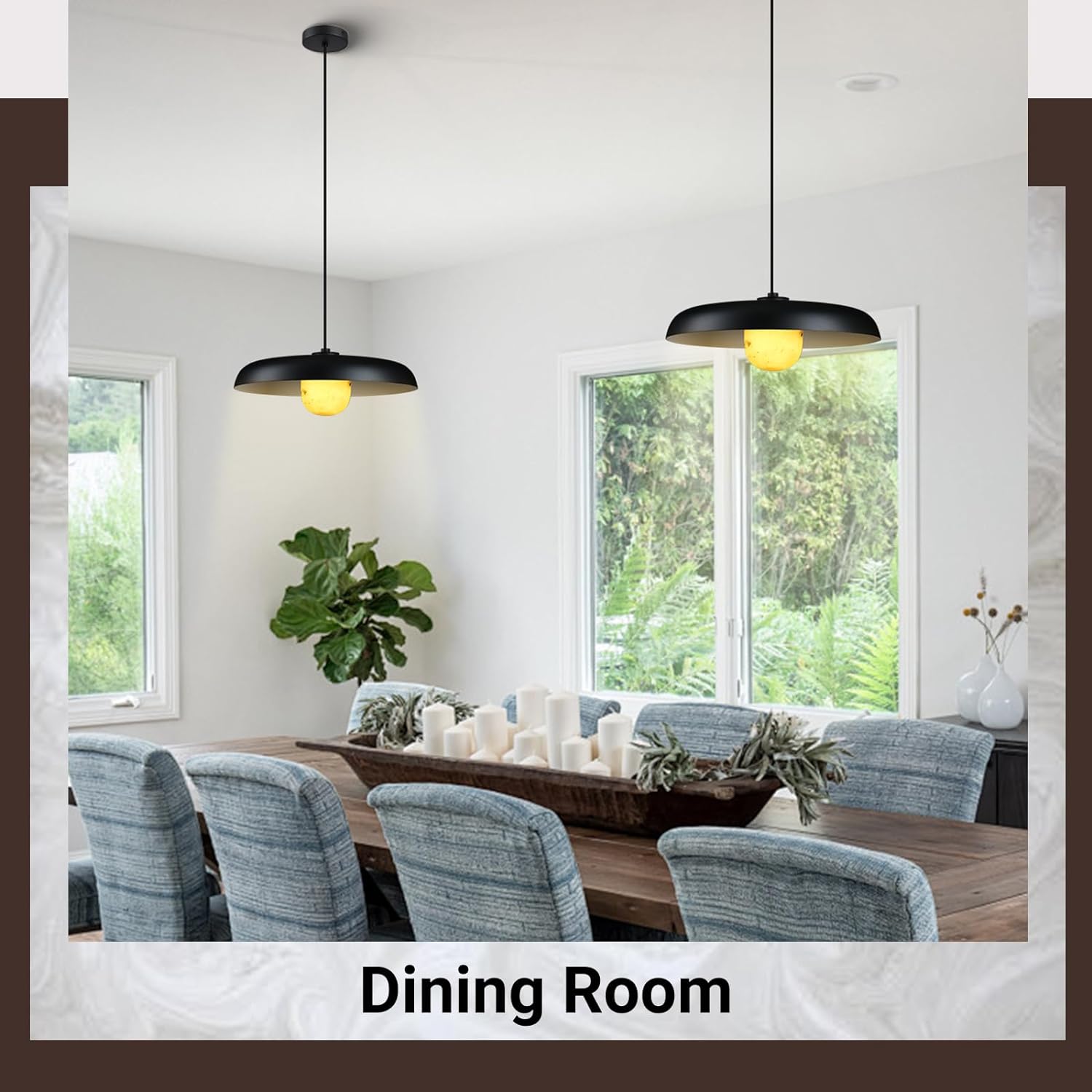 Alabaster Marble Black Lampshade Pendant Lights for All Rooms-Fullstarlighting