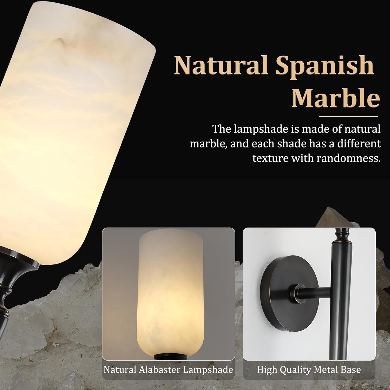 Alabaster 1head Brass/Black Strip Wall Sconce for All Scene 21.6"-Fullstarlighting