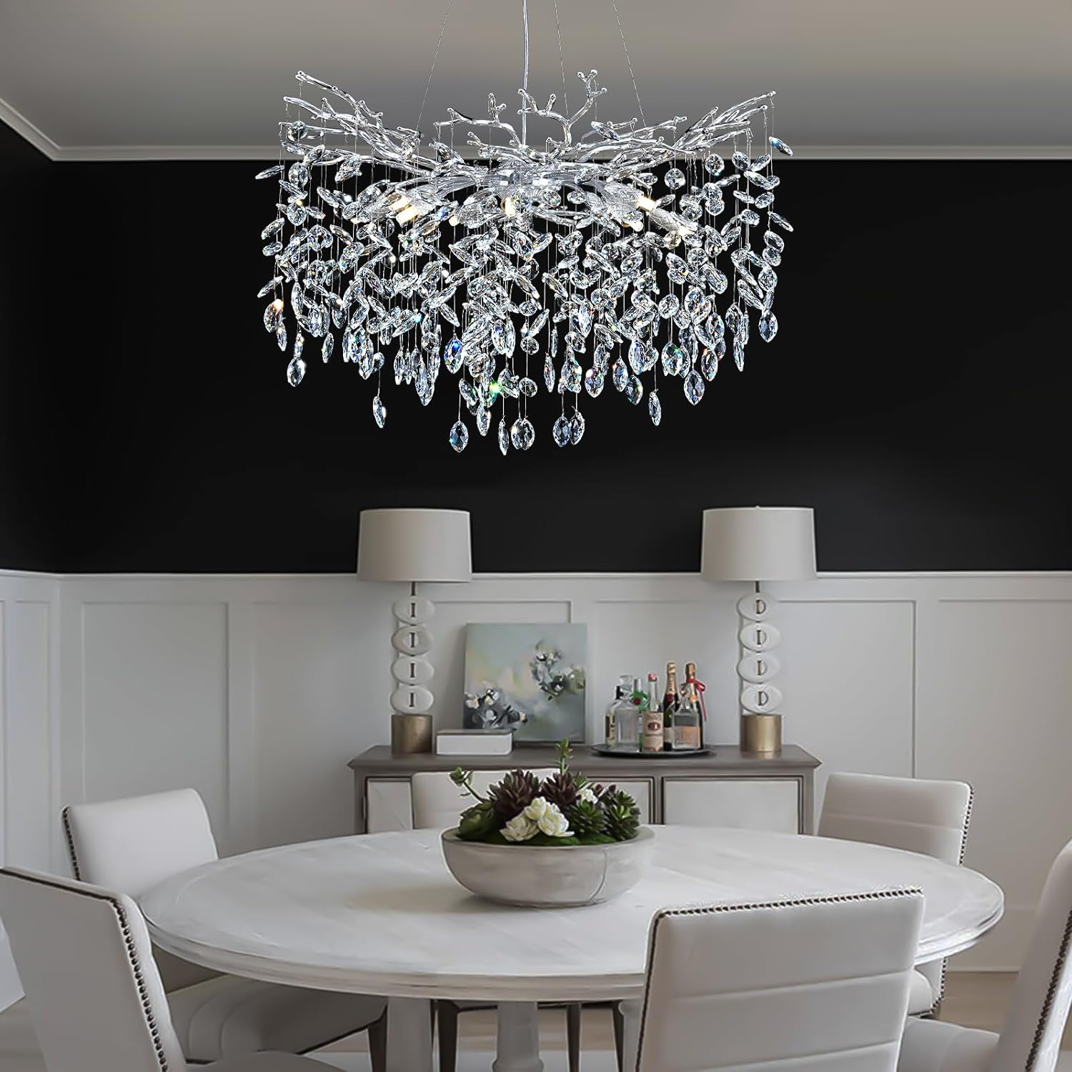 Ice Eye Modern Crystal Tree Branch Round Chandelier for All Rooms 30" 40" 48"-Fullstarlighting