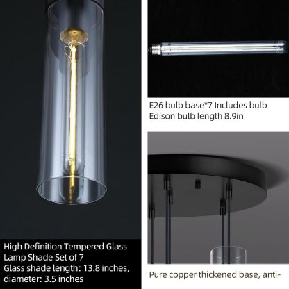 Glass Tube Brass Pendant Lights 1 Light/7 Lights-Fullstarlighting