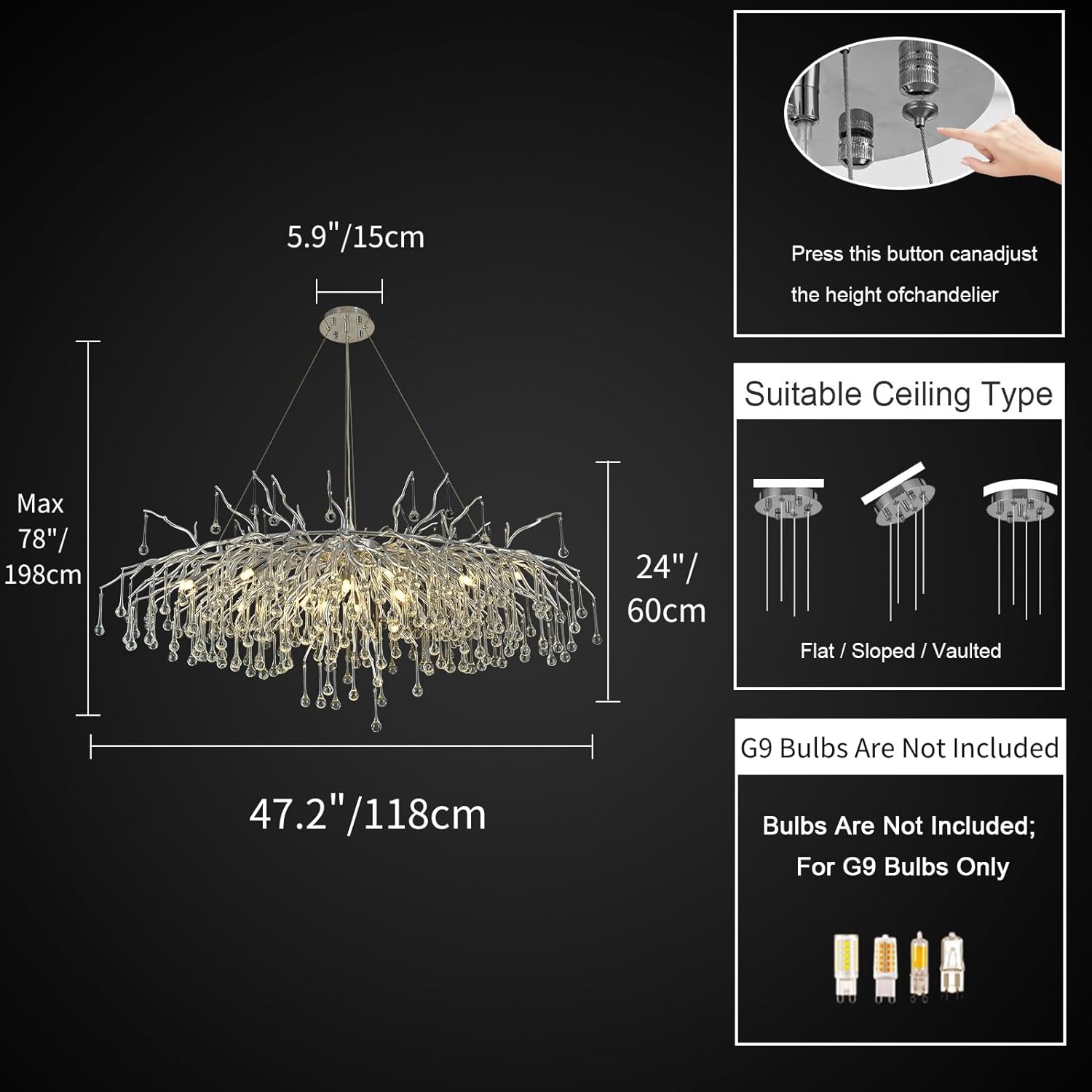 Raindrop Tree Branch Chandelier 23" 47"-Fullstarlighting