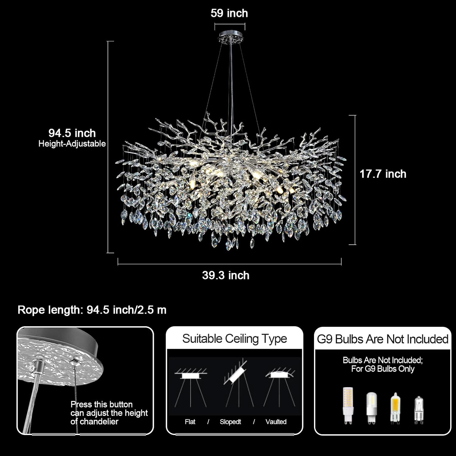 Ice Eye Modern Crystal Tree Branch Round Chandelier for All Rooms 30" 40" 48"-Fullstarlighting