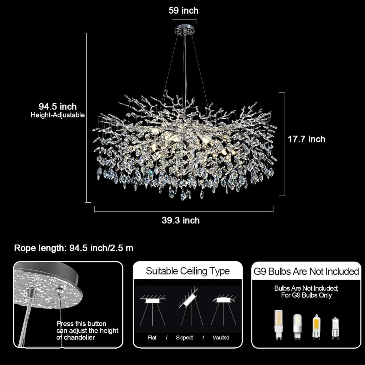 Ice Eye Modern Crystal Tree Branch Round Chandelier for All Rooms 30" 40" 48"-Fullstarlighting