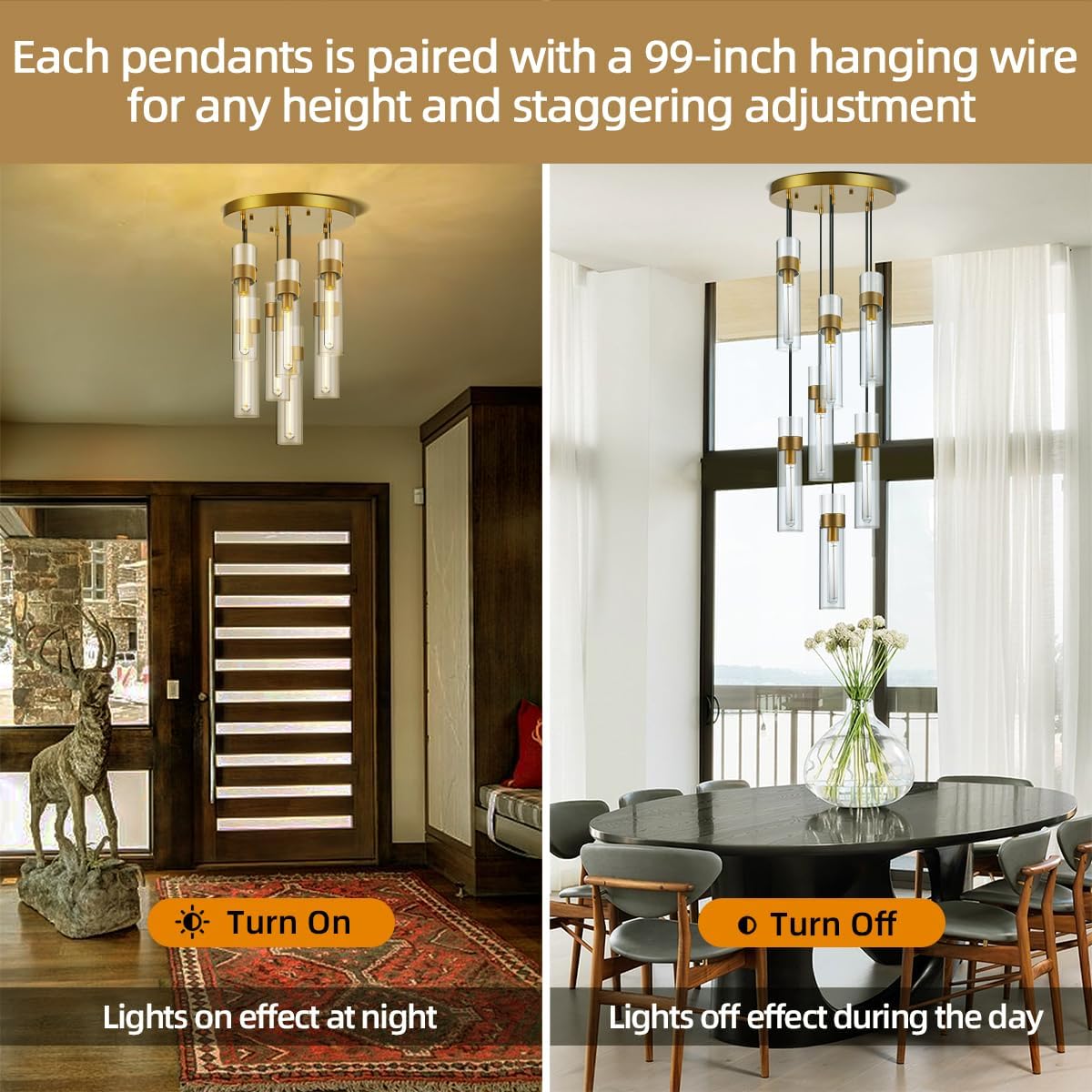 Glass Tube Brass Pendant Lights 1 Light/7 Lights-Fullstarlighting