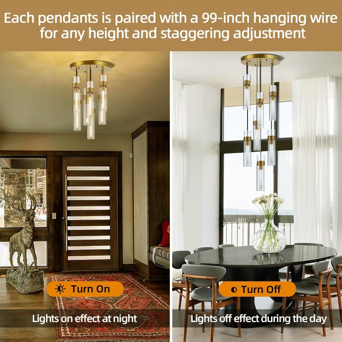 Glass Tube Brass Pendant Lights 1 Light/7 Lights-Fullstarlighting