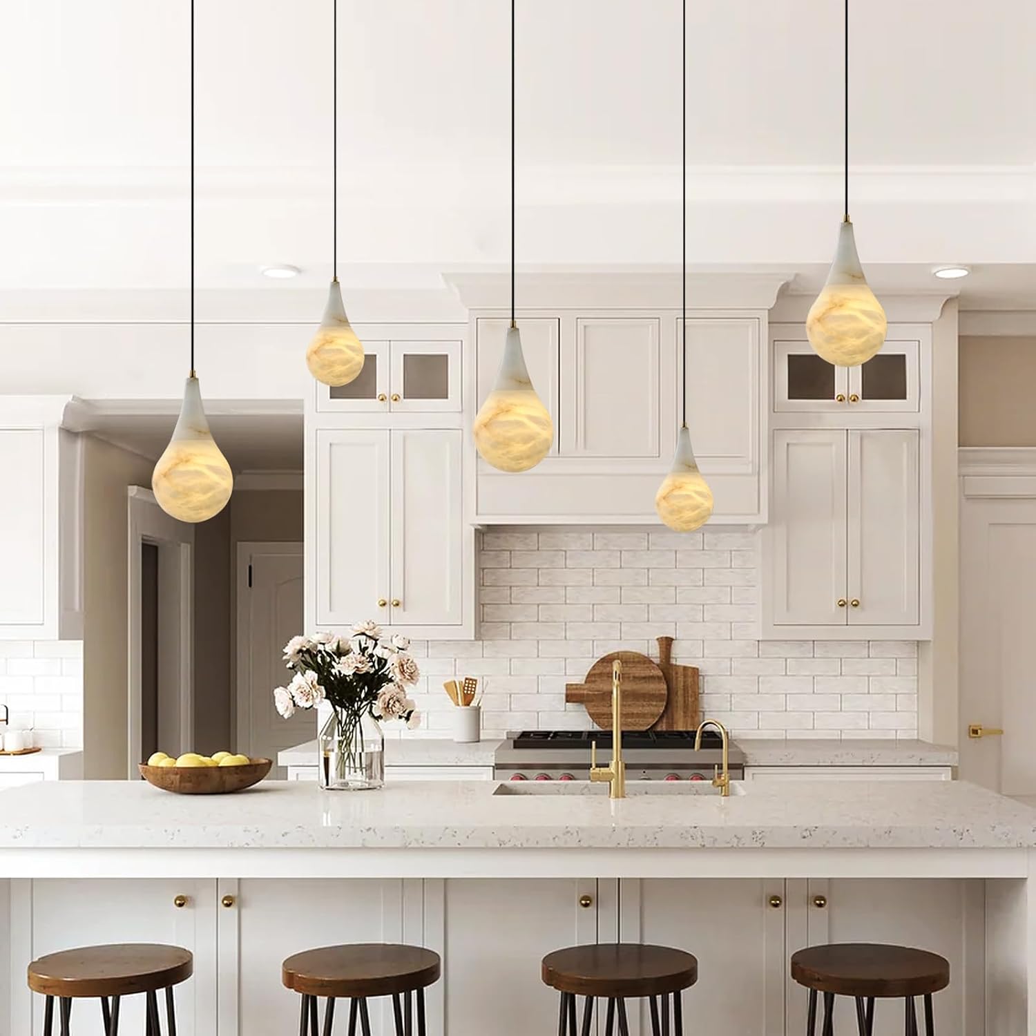 Capsule/Bilayer/Raindrop Type Alabaster Marble Modern Pendant for All Scene-Fullstarlighting