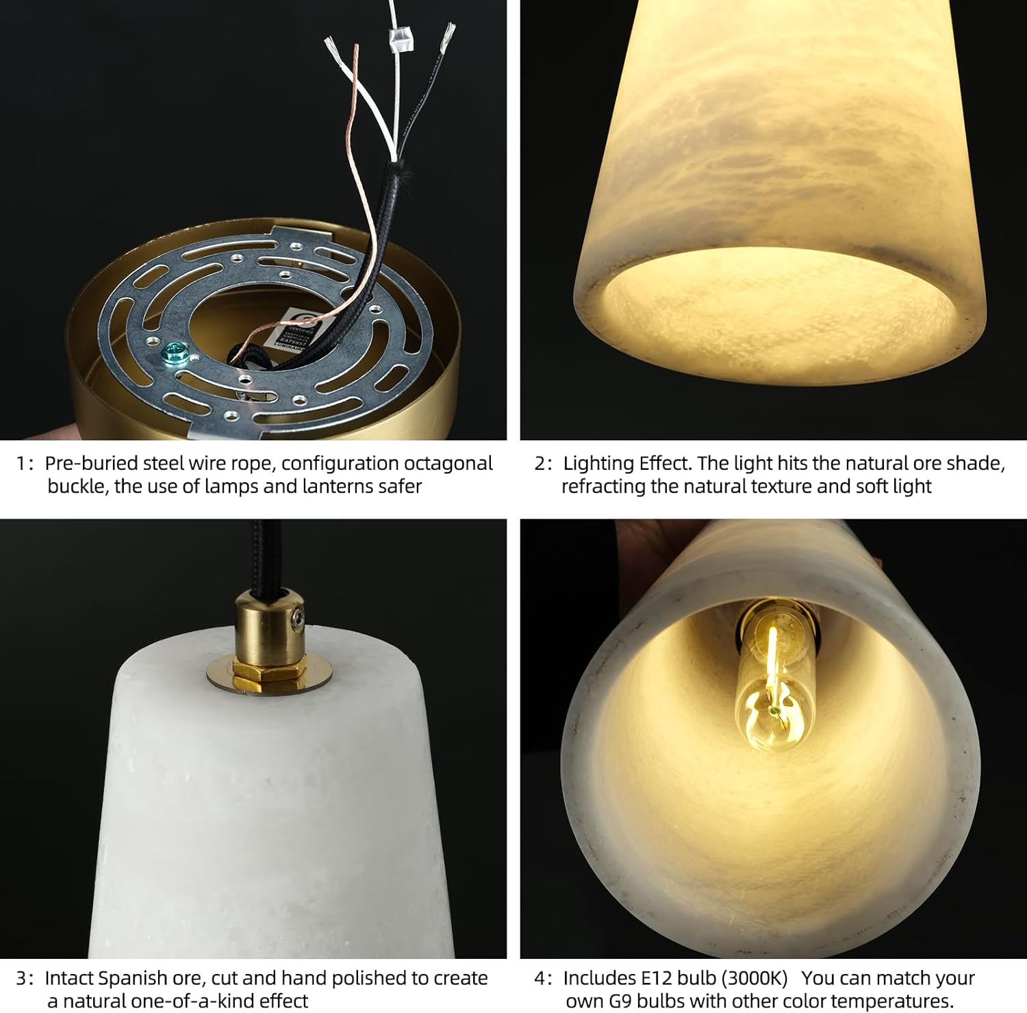 Conical Alabaster Marble Pendant-Fullstarlighting