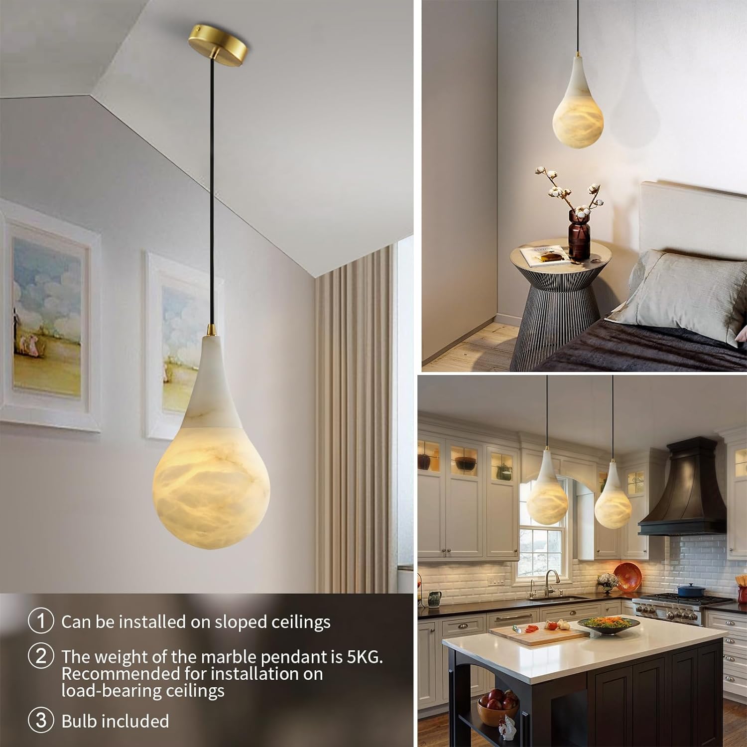 Capsule/Bilayer/Raindrop Type Alabaster Marble Modern Pendant for All Scene-Fullstarlighting