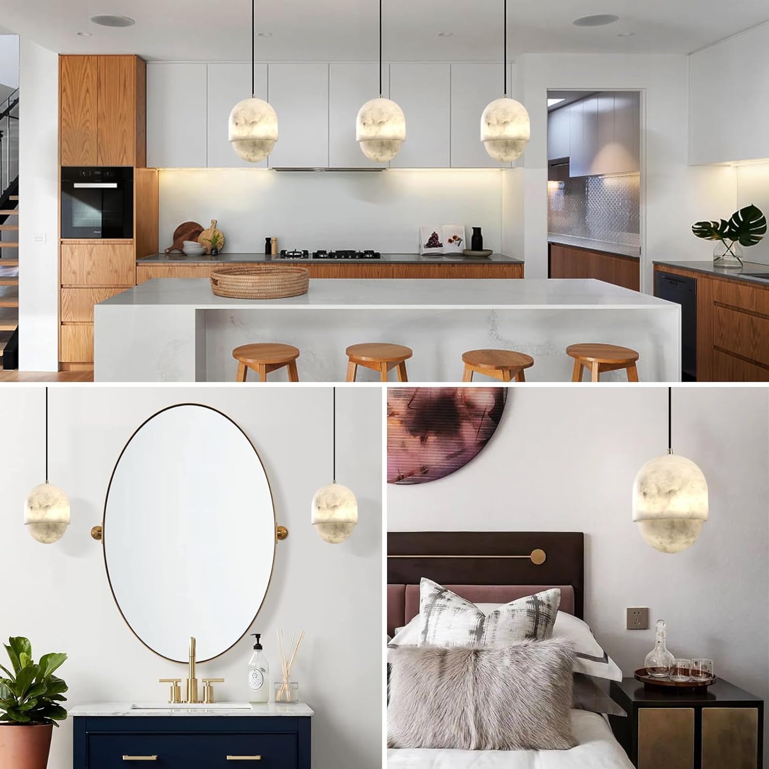 Capsule/Bilayer/Raindrop Type Alabaster Marble Modern Pendant for All Scene-Fullstarlighting