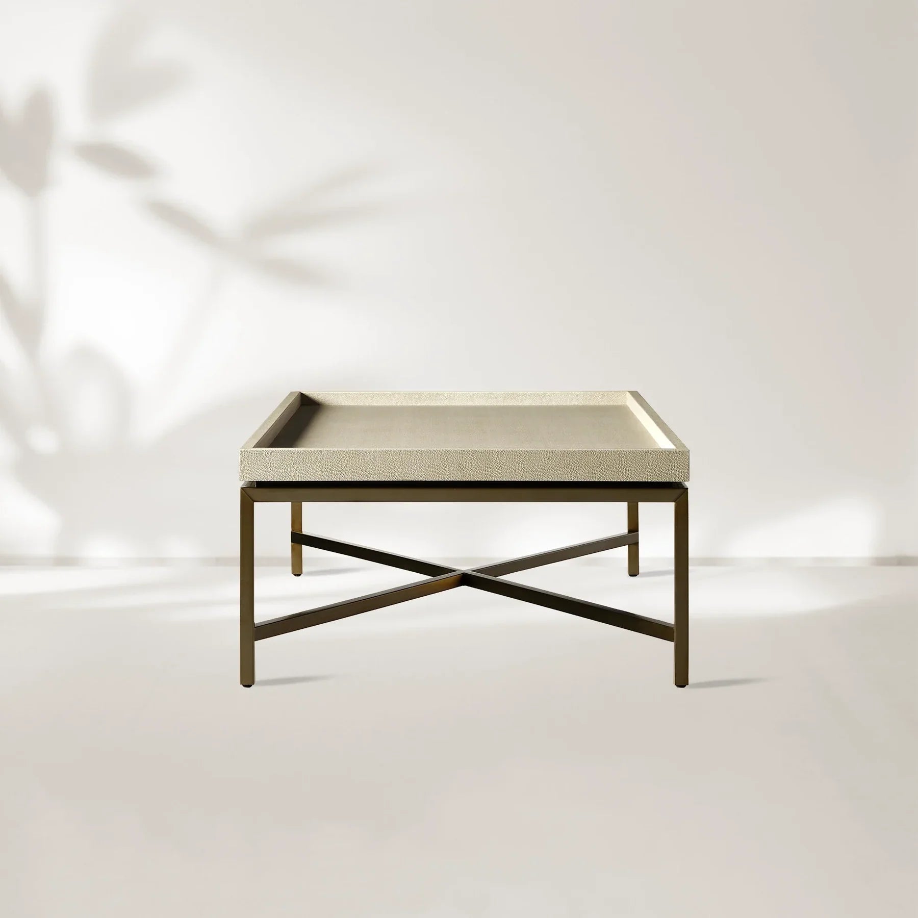 Malone Coffee Table Modern Steel Base With Embossed Leather Shagreen Top-Fullstarlighting