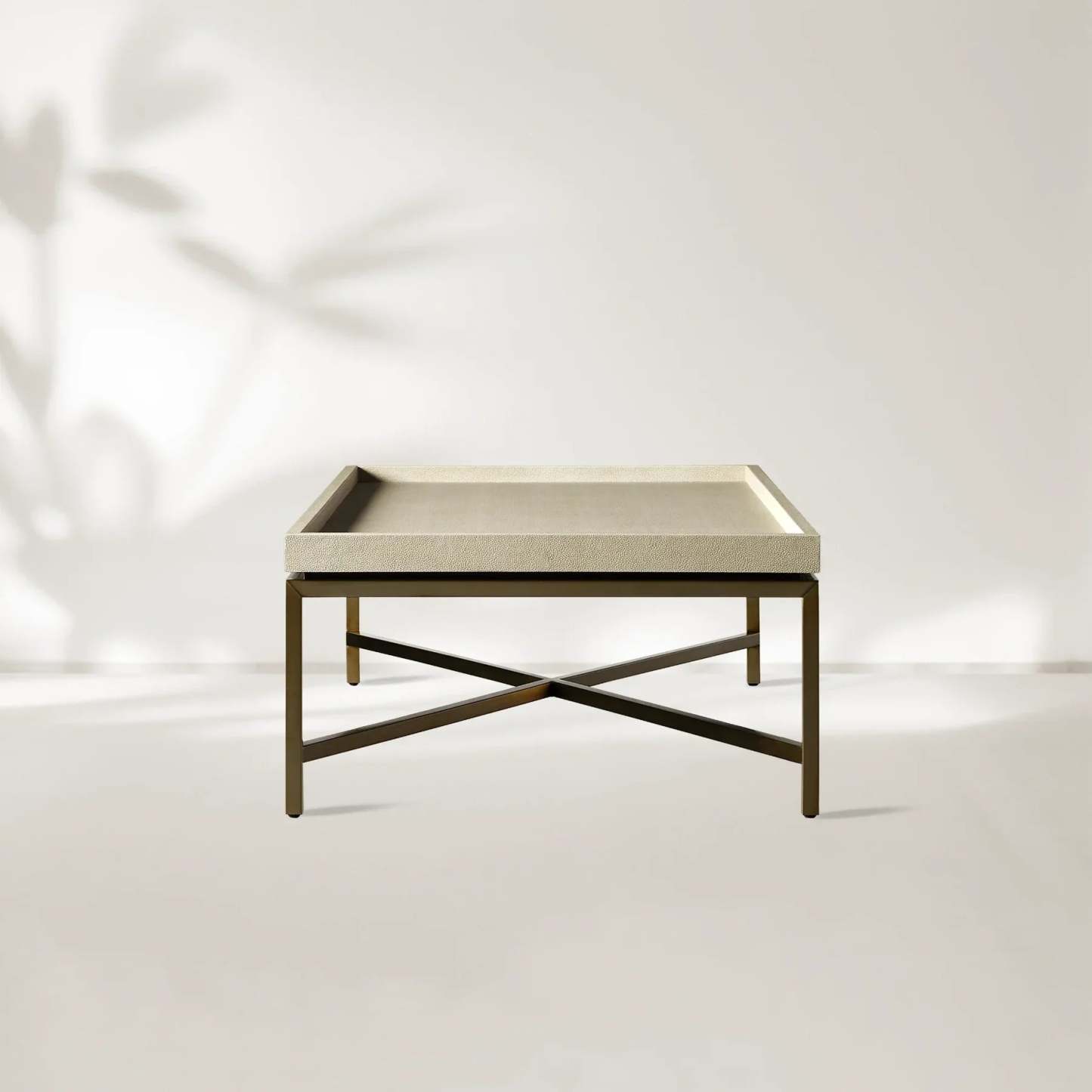Malone Coffee Table Modern Steel Base With Embossed Leather Shagreen Top-Fullstarlighting