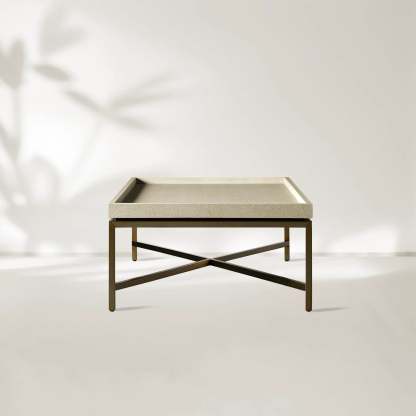 Malone Coffee Table Modern Steel Base With Embossed Leather Shagreen Top-Fullstarlighting