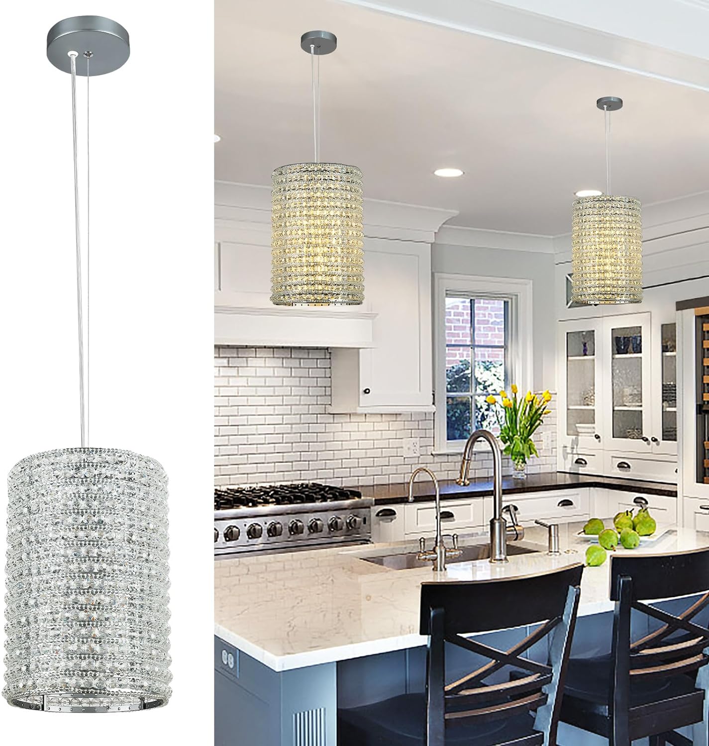 Grey/Clear K9 Crystal Beads Pendant Lights 12"-Fullstarlighting