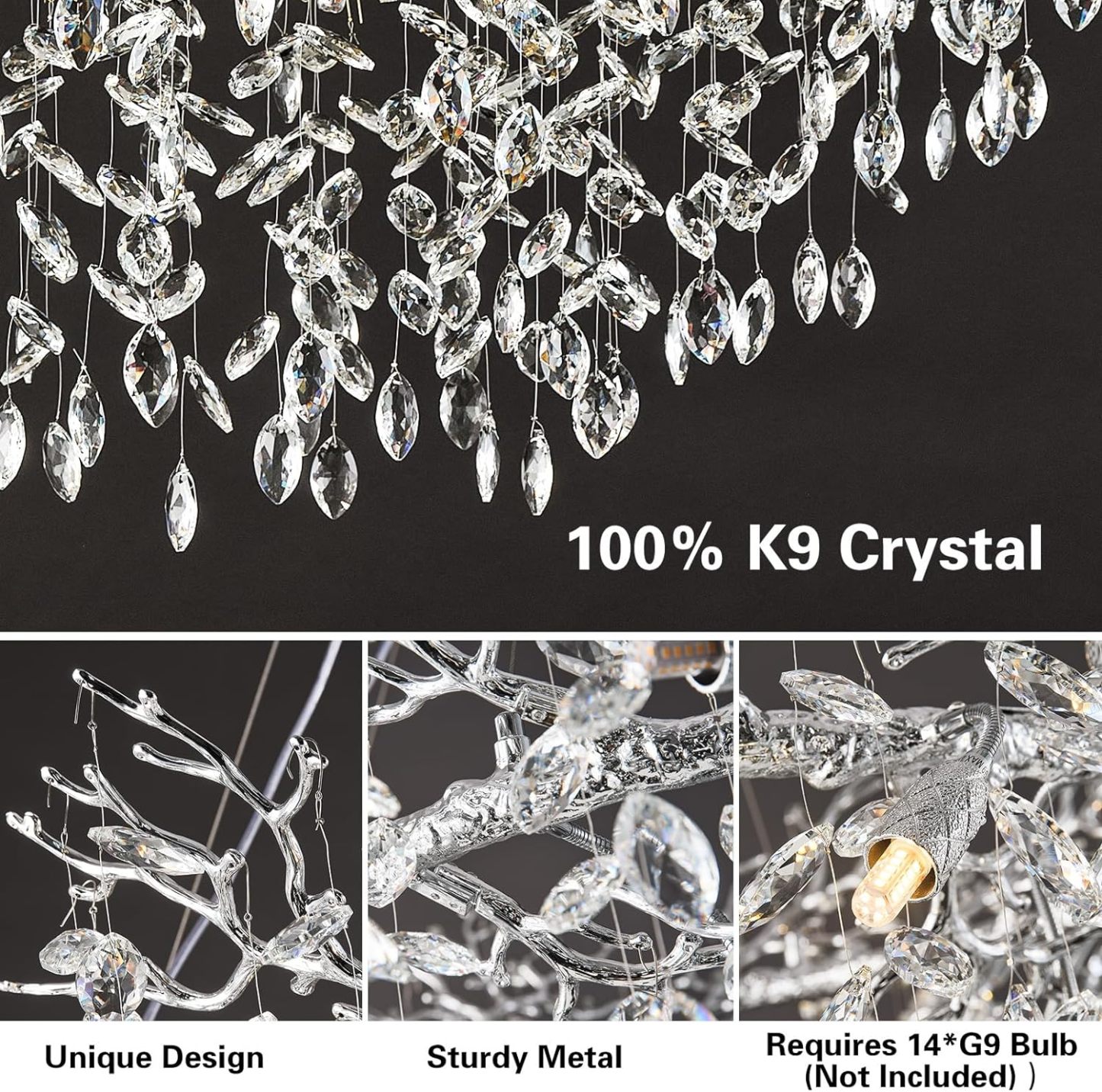 Ice Eye Modern Crystal Tree Branch Round Chandelier for All Rooms 30" 40" 48"-Fullstarlighting