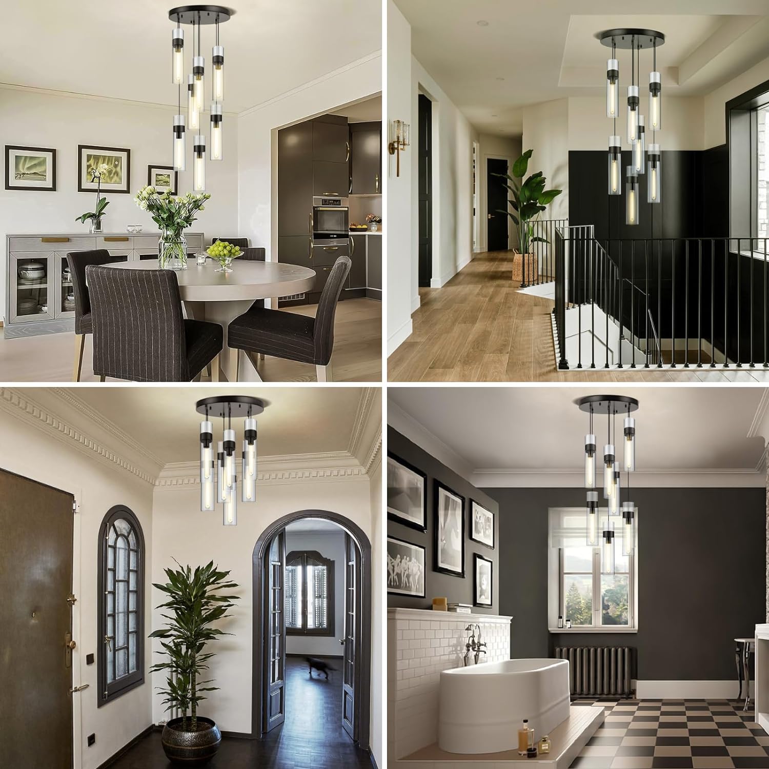 Glass Tube Brass Pendant Lights 1 Light/7 Lights-Fullstarlighting