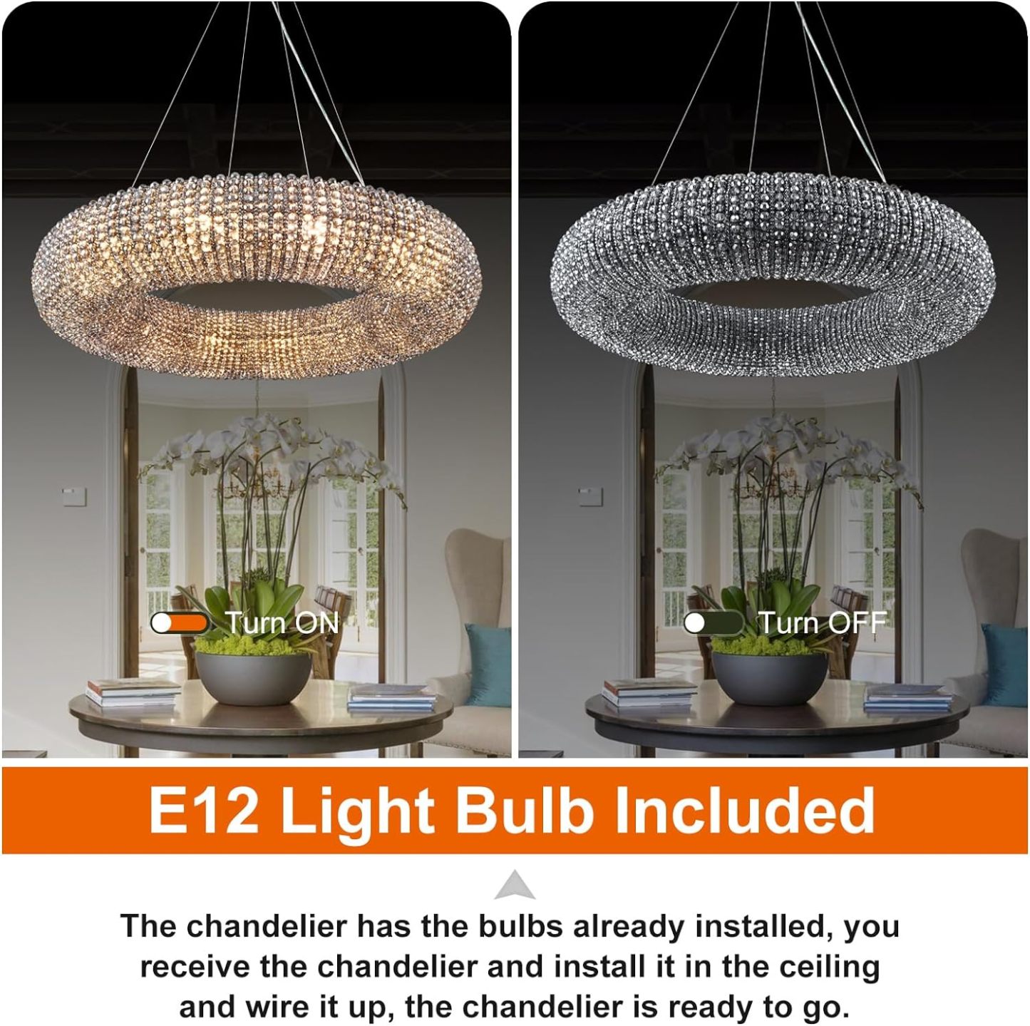 K9 Grey/Clear Crystal Beads Round Pendant Chandelier D31.5"-Fullstarlighting