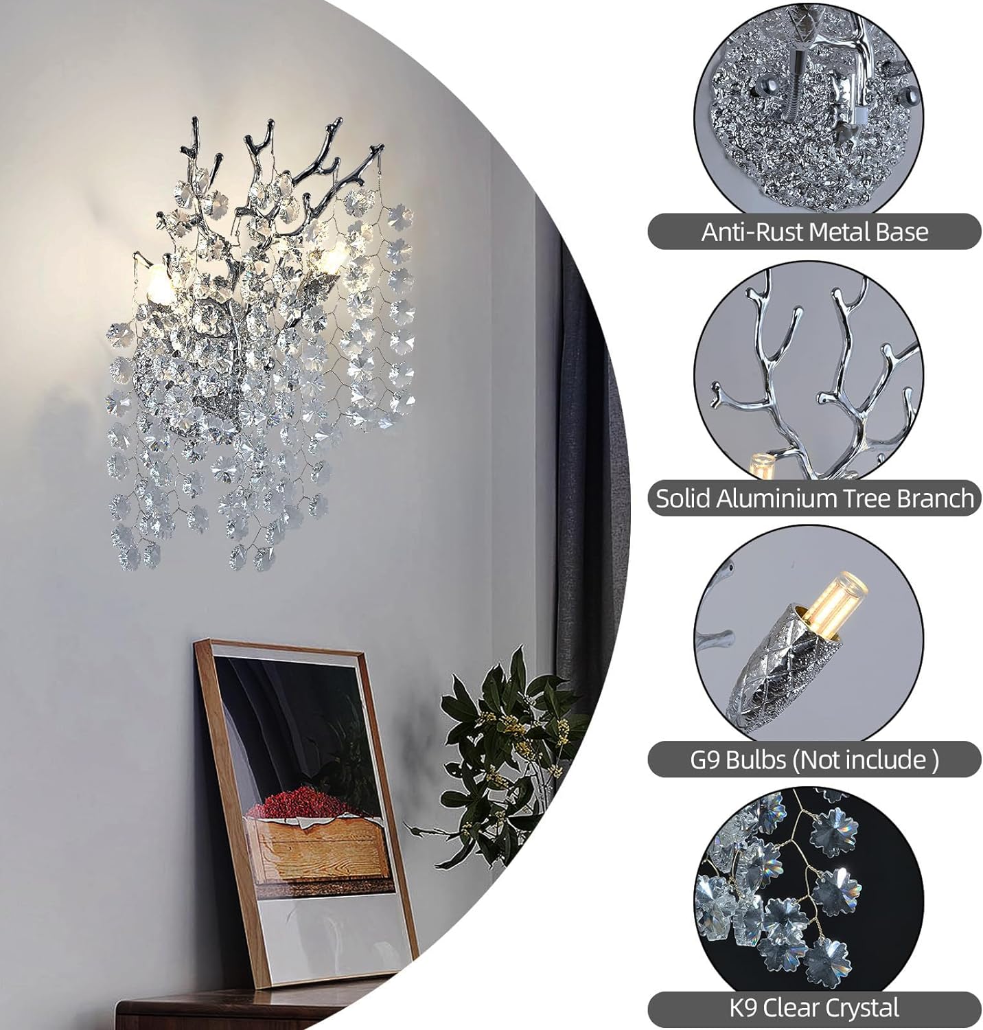 Snow Tree Branch Crystal Gold/Silver Wall Sconce-Fullstarlighting