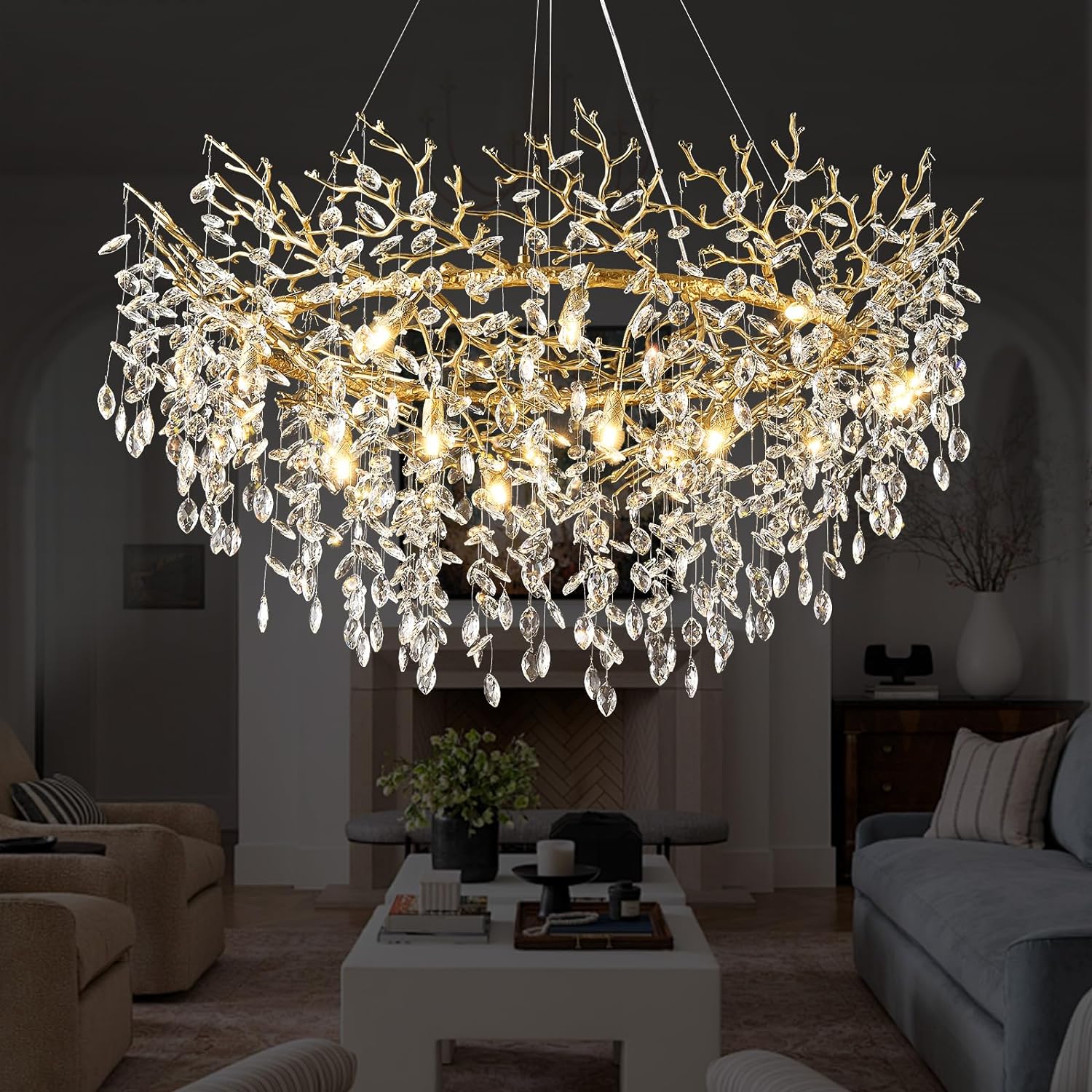 Ice Eye Modern Crystal Tree Branch Round Chandelier for All Rooms 30" 40" 48"-Fullstarlighting
