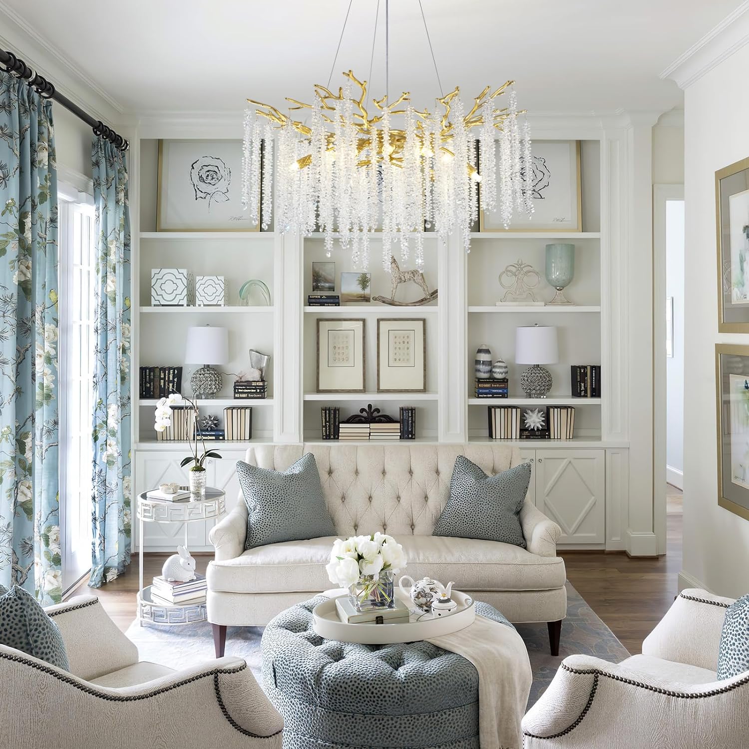 Snow Tree Branch Crystal Gold Chandeliers for All Rooms 30''-Fullstarlighting