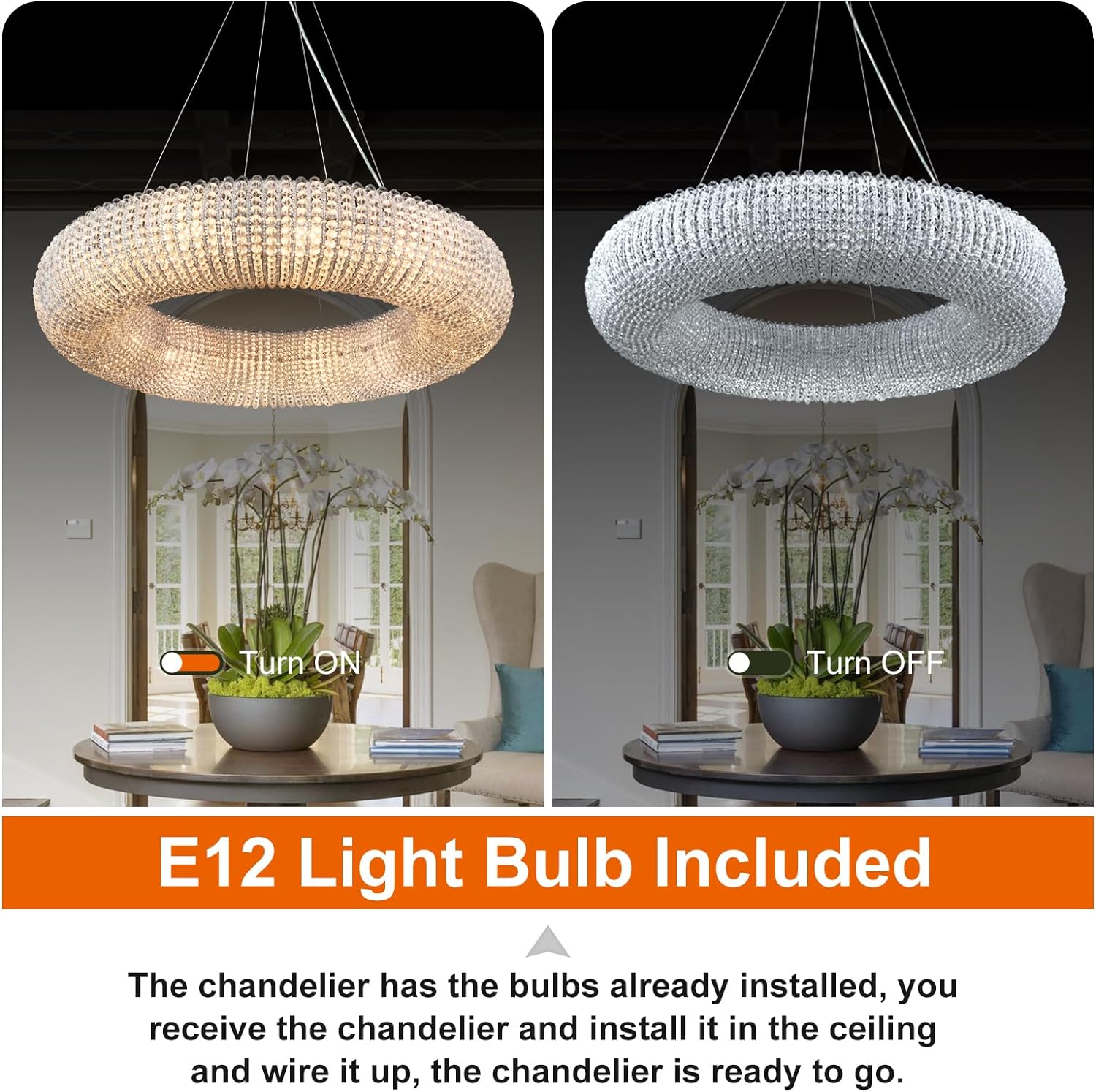 K9 Grey/Clear Crystal Beads Round Pendant Chandelier D31.5"-Fullstarlighting